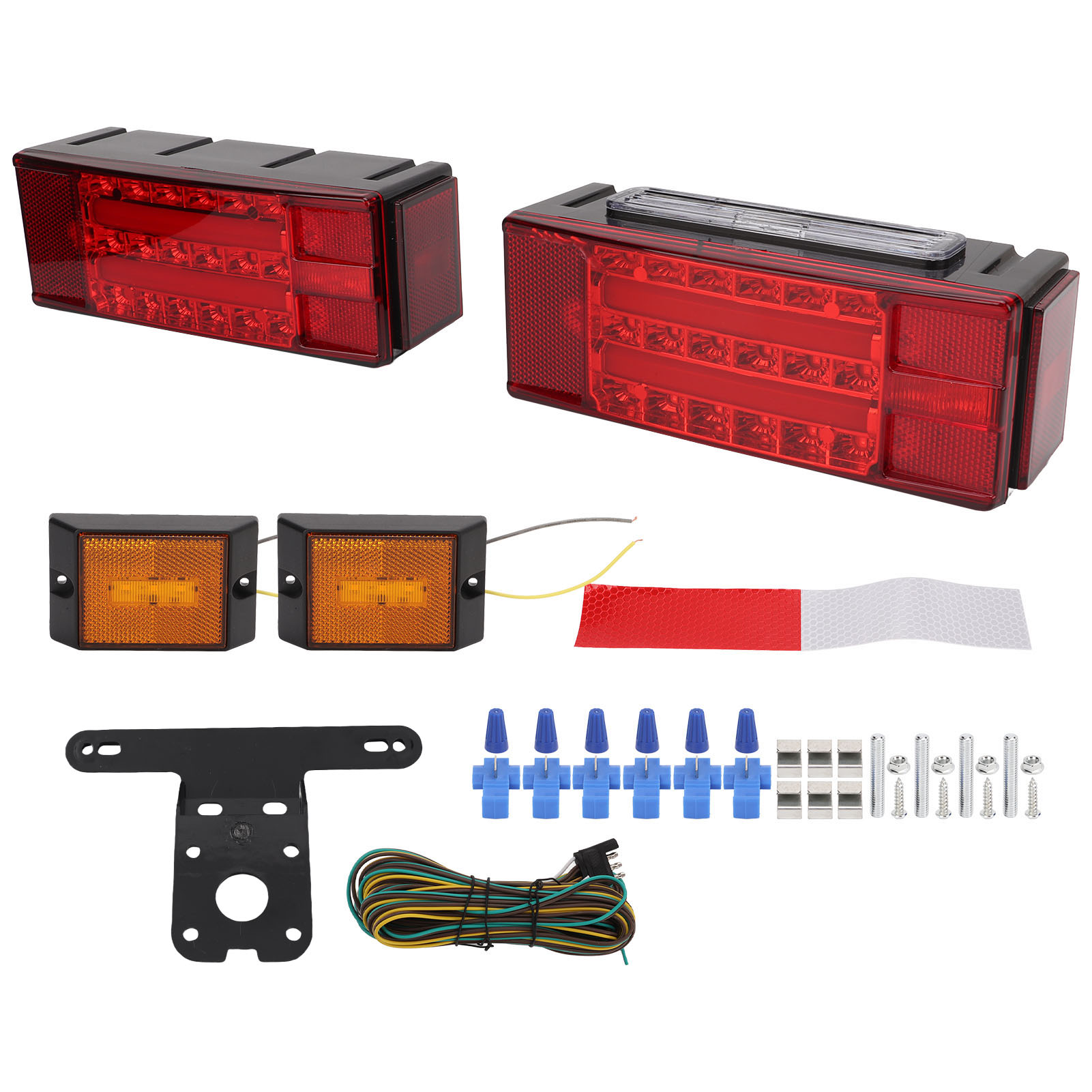 12v Led Quadratisches Rücklichtset Mit Reflektorstreifen, Wasserdicht Und Universell Für Lkws, Anhänger, Boote Und Busse.