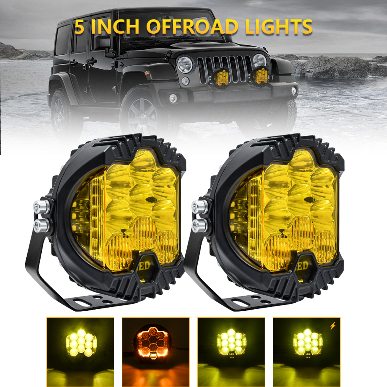 Set Mit 2 5-zoll-led-arbeitsscheinwerfern, Kombinierter Spot-/flutlichtstrahl, Nebelscheinwerfer, Offroad-fahrlicht