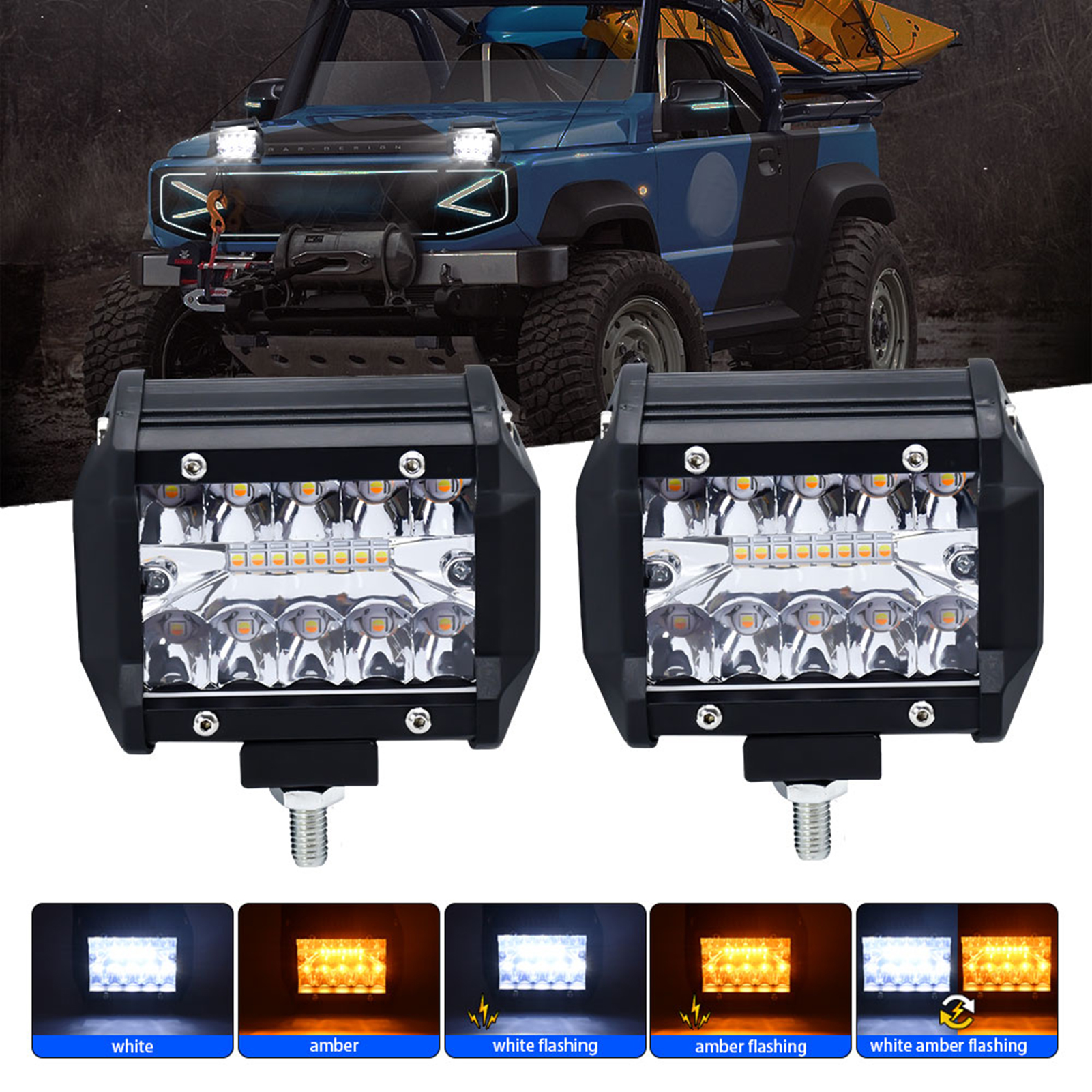 Set Aus 2 4-zoll-led-arbeitsscheinwerfern, Die Scheinwerfer Und Nebelscheinwerfer Kombinieren, Mit 5 Beleuchtungsmodi, Für Pkw, Lkw, Anhänger Und Geländewagen.