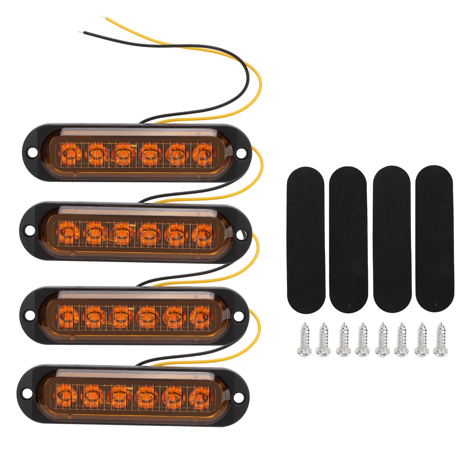 Set Mit 4 Hochleistungsfähigen 90-lm-seitenmarkierungsleuchten Für Lkw, Wasserdicht Nach Ip65, 6 Leds, Gelbe Warnblinklampen, 12–24 V