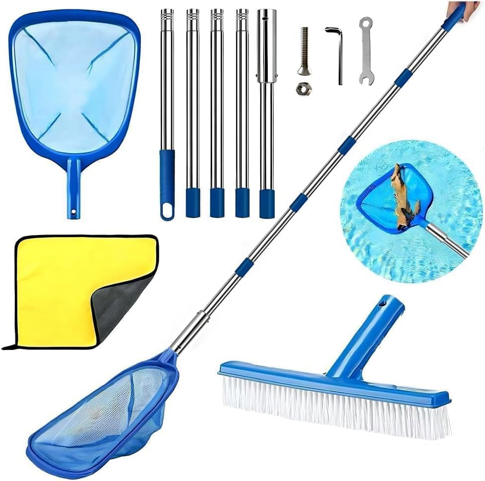 Pool-skimmernetz Mit Teleskopgriff, Extrafeines Pool-skimmernetz Mit Poolbürste, Poolreinigungsset, Für Schwimmbäder, Whirlpools, Springbrunnen, Teiche (225 Cm)