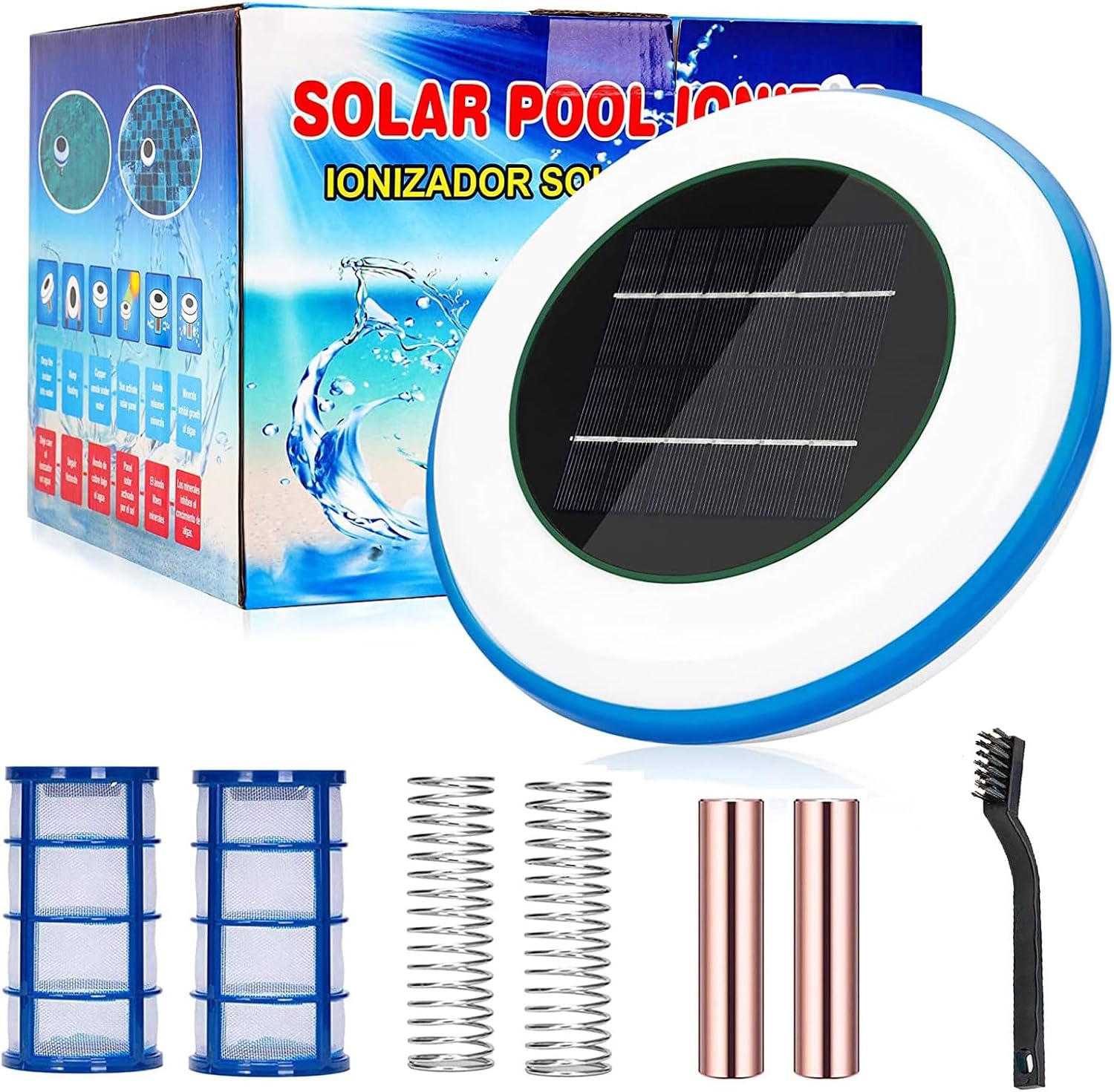 Solar-poolionisator Mit Kupferanode, 85 % Weniger Chlor, Wasserreiniger, Automatischer Poolreiniger Bis Zu 45.000 Gallonen, Tötet Algen Ab, Um Den Pool Sauberer Zu Halten (2 Kubikfuß).