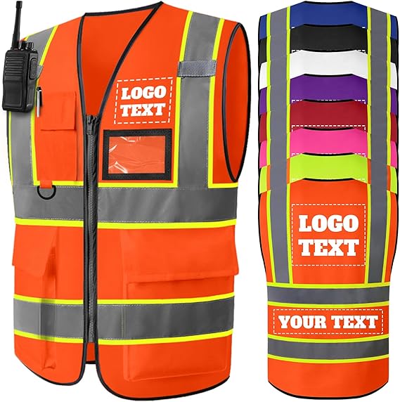 Personalisierte Sicherheitsweste, Hochsichtbare Reflektierende Weste Für Damen Und Herren Mit Logo, Text Und Taschen, Ideal Für Arbeit Und Bauwesen, Größe Xxl