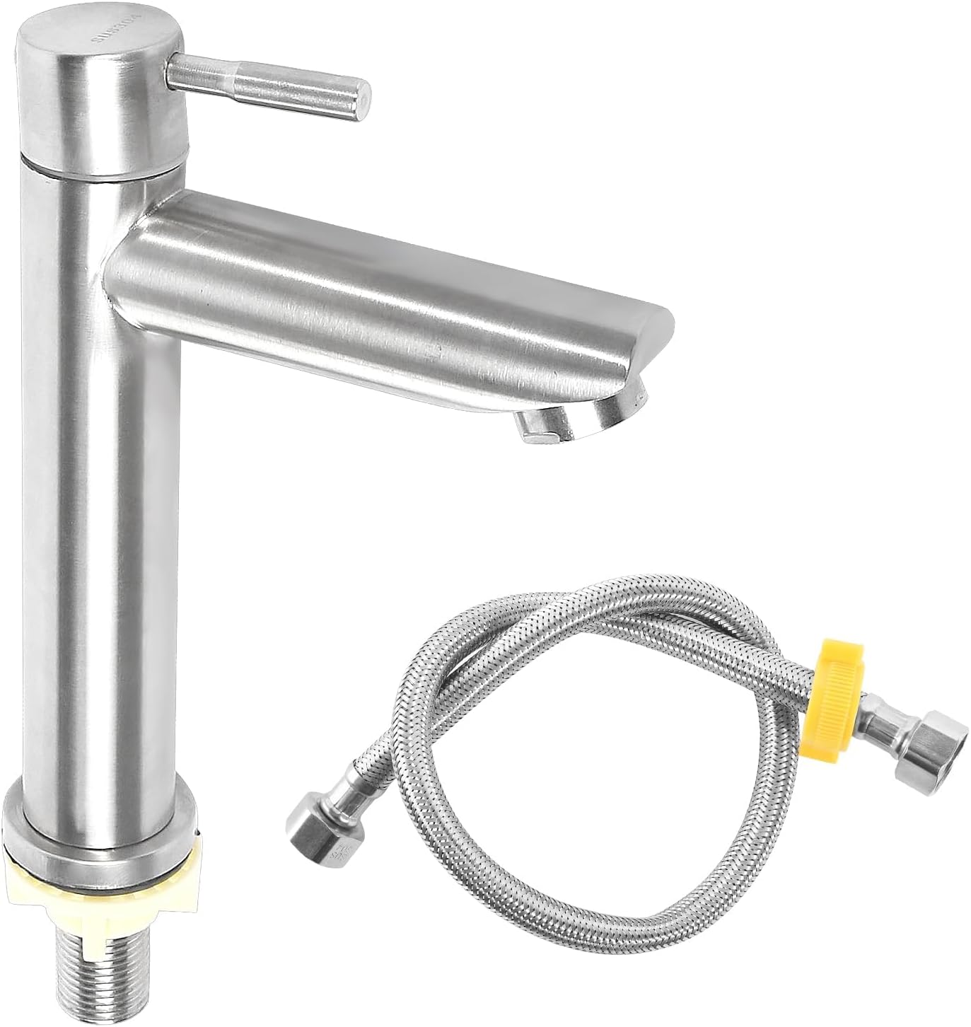 Kaltwasser-waschtischarmatur, Badarmatur, Edelstahl-badarmatur Mit 60 Cm Anschlussschlauch Für Toilette Und Badezimmer