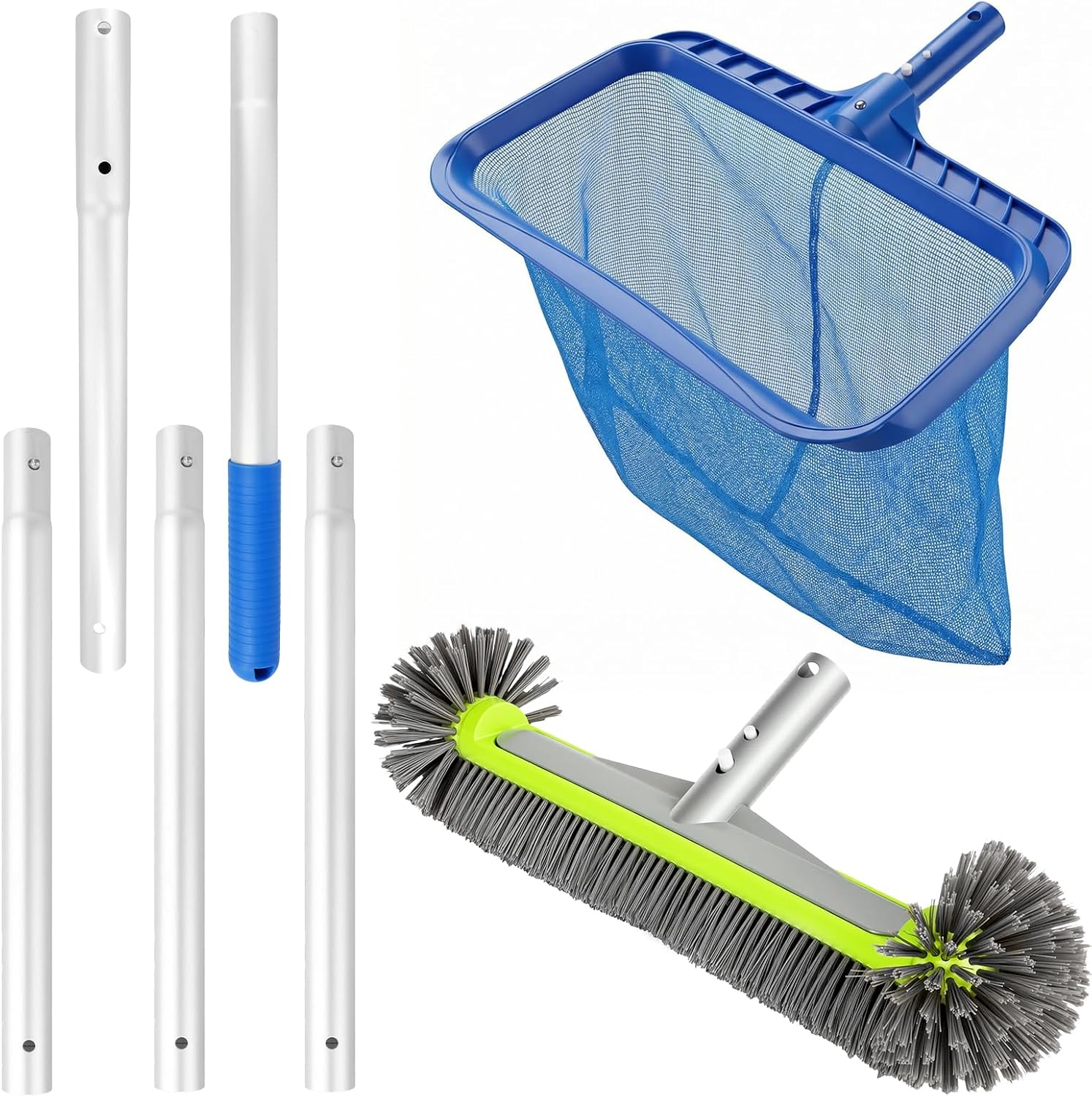 Schwimmbadreinigungsset Mit Rundbürste, 190 Cm Langem Aluminiumgriff Und Poolnetz, Professionelles Set Für Effektive Reinigung