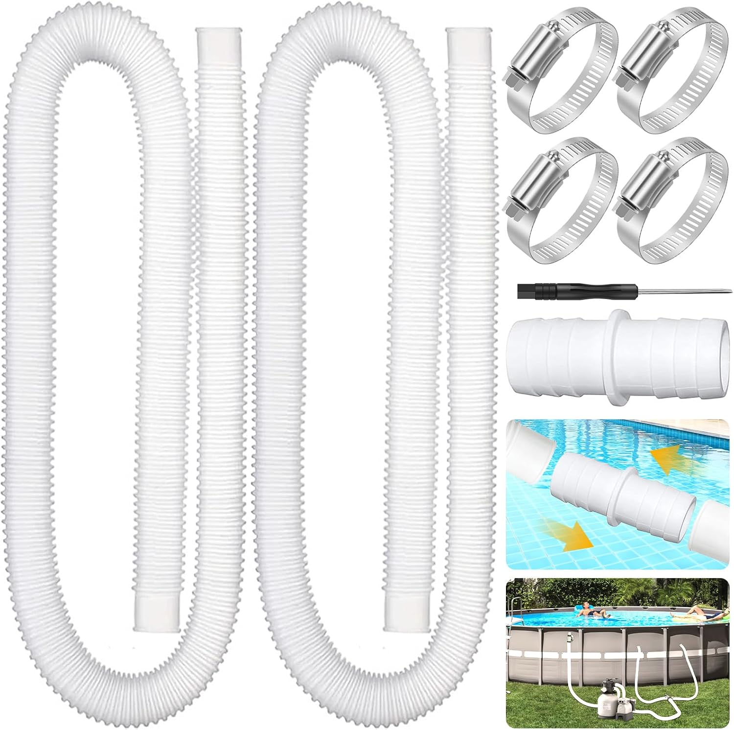 32-mm-poolschlauch (2er-pack) – 32-mm-schlauch Für Aufstellpools, Sandfilterpumpenschlauch Mit 4 Metallschlauchschellen, 150 Cm Ersatz-poolschlauch