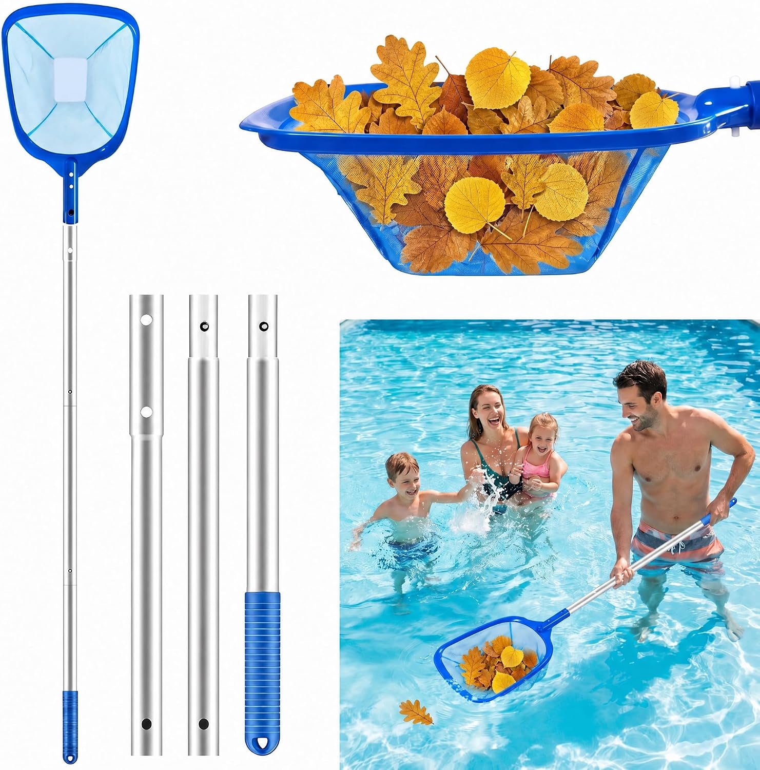 Pool-skimmernetz, 160 Cm Oberflächenskimmer, Teichskimmer, Poolnetz Mit Teleskopierbarer Aluminiumstange, Professionelles Reinigungsset Für Schwimmbäder, Springbrunnen Und Teiche