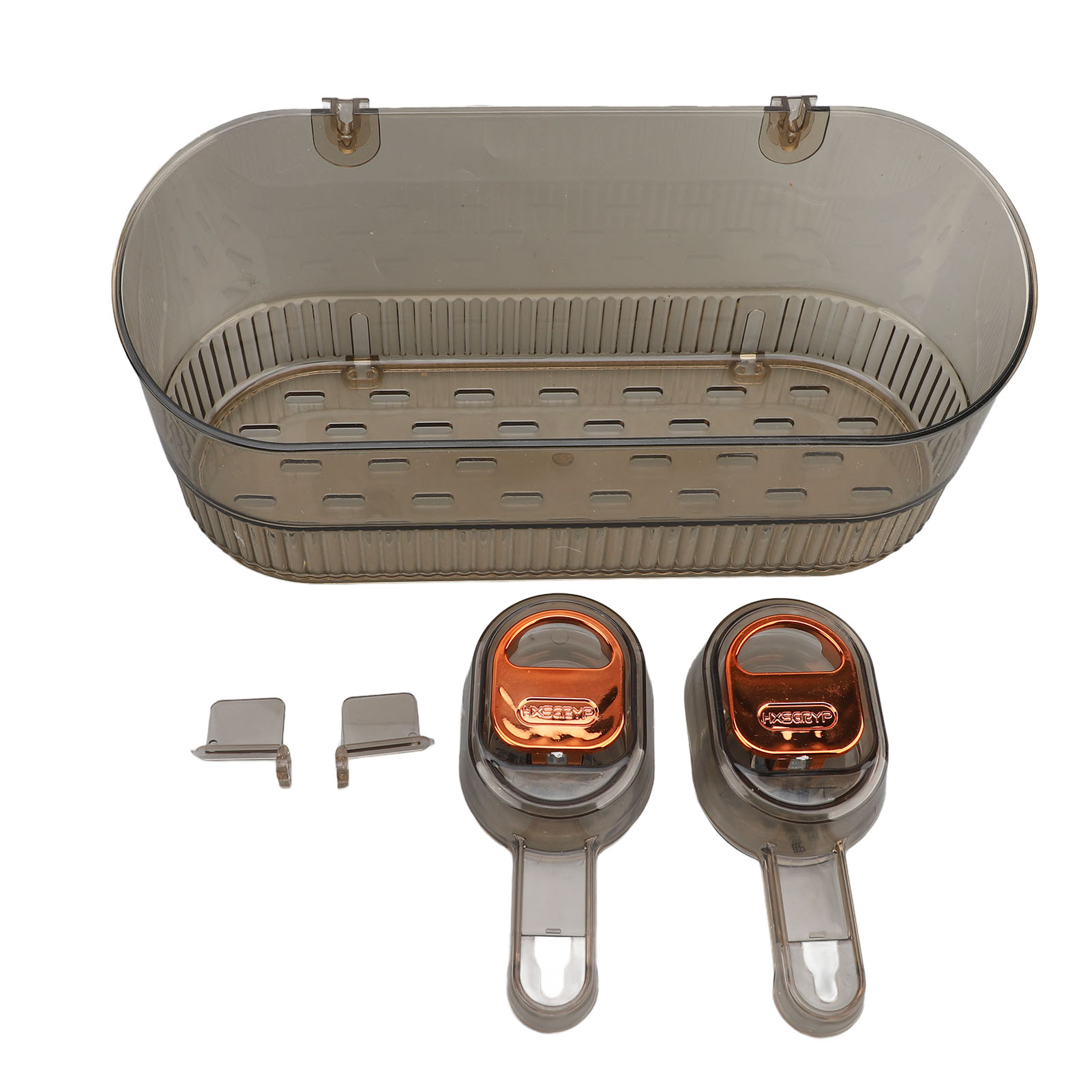 Multifunktionaler Badezimmer-accessoire-halter Mit Saugnäpfen Aus Transparentem Orangefarbenem Kunststoff, Mit Effizientem Wasserablauf Und Saugnäpfen Für Die Dusche.