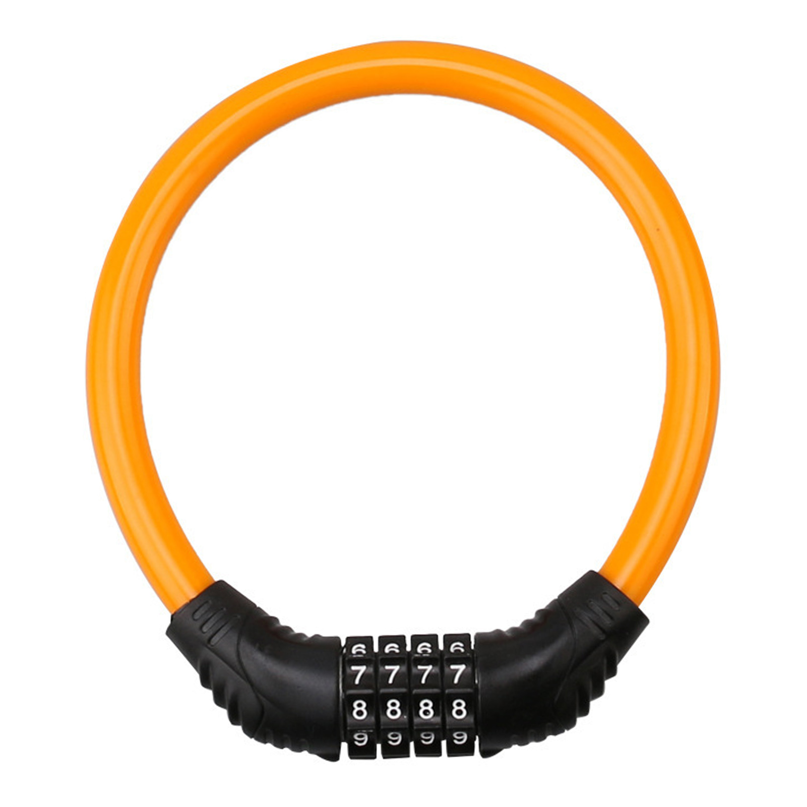 Orangefarbenes Fahrradschlosskabel, Zurücksetzbarer 4-stelliger Code, Zinklegierung, Pvc, 14,5 X 12,5 Cm, Tragbar, Für Roller Und Skateboards