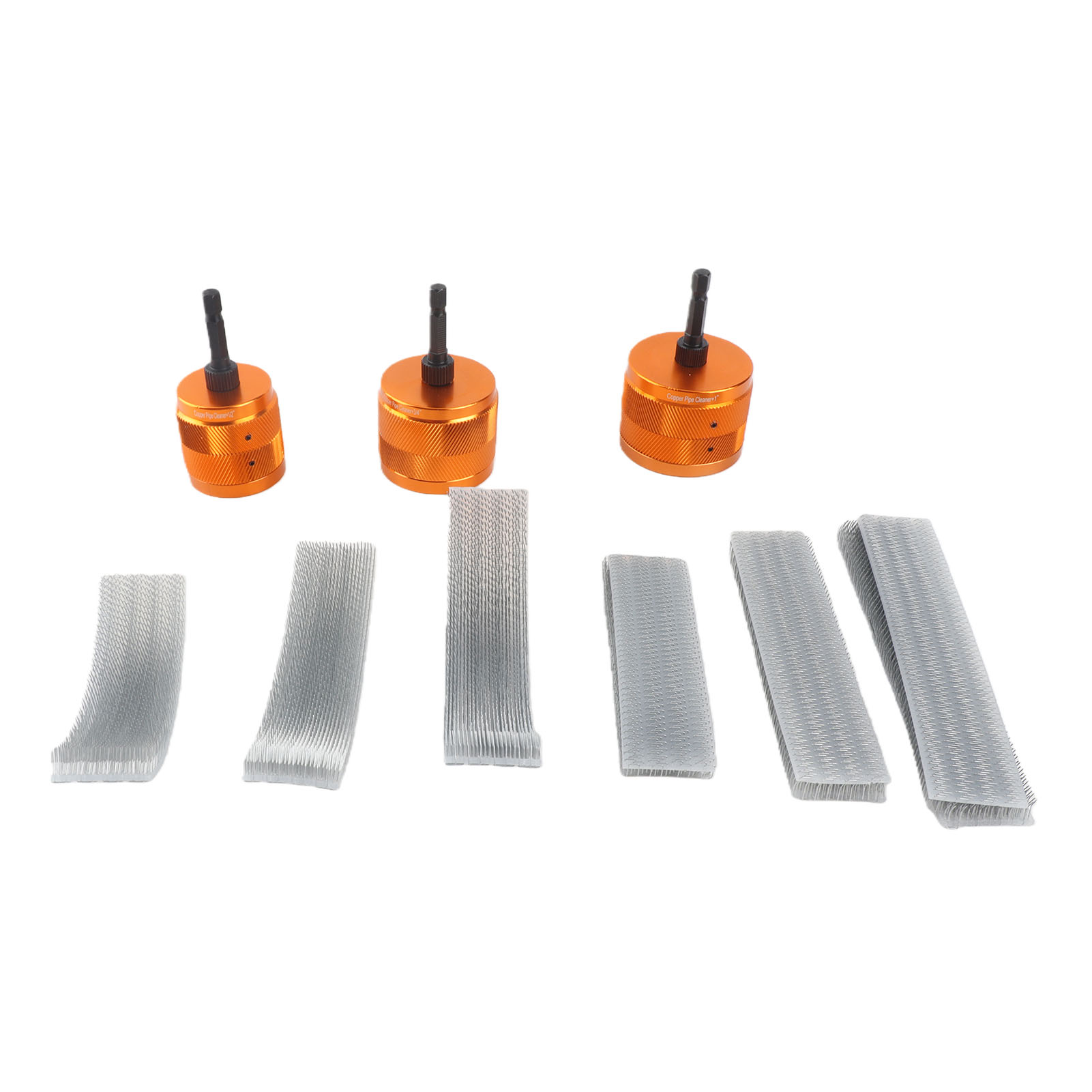 Kupferrohr-reinigungsset Mit 6,35 Mm (1/4 Zoll) Sechskantschaftbohrern Und 9 Reinigungsstreifen (12,7 Mm, 19 Mm Und 25,4 Mm), Orange.