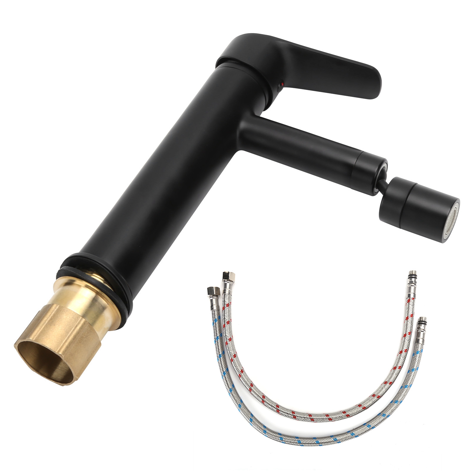 Waschtischarmatur, Schwenkbarer Mischer, Schwarz, 3/8-zoll-eu-gewinde