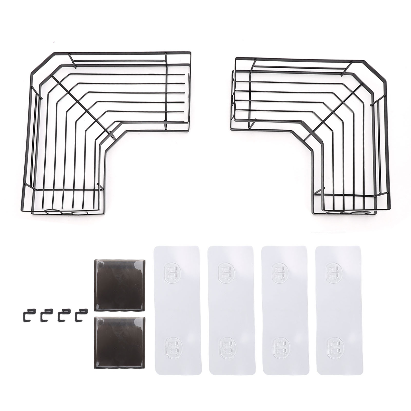 Set Mit 2 Selbstklebenden Eckduschablagen Mit Haken Und Zahnpastahalter, Schwarz, Für Bad Und Küche. Inklusive 2 Bechern.