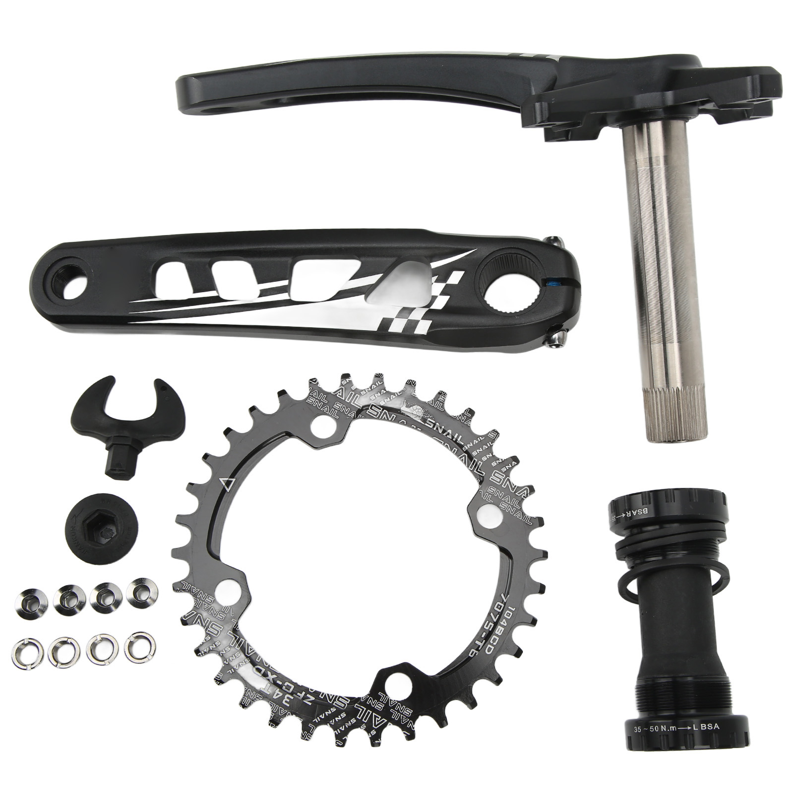 Mountainbike-kurbelgarnitur, Integrierte Hohlkurbeln, Schwarzes Kettenblatt Und Kurbeln