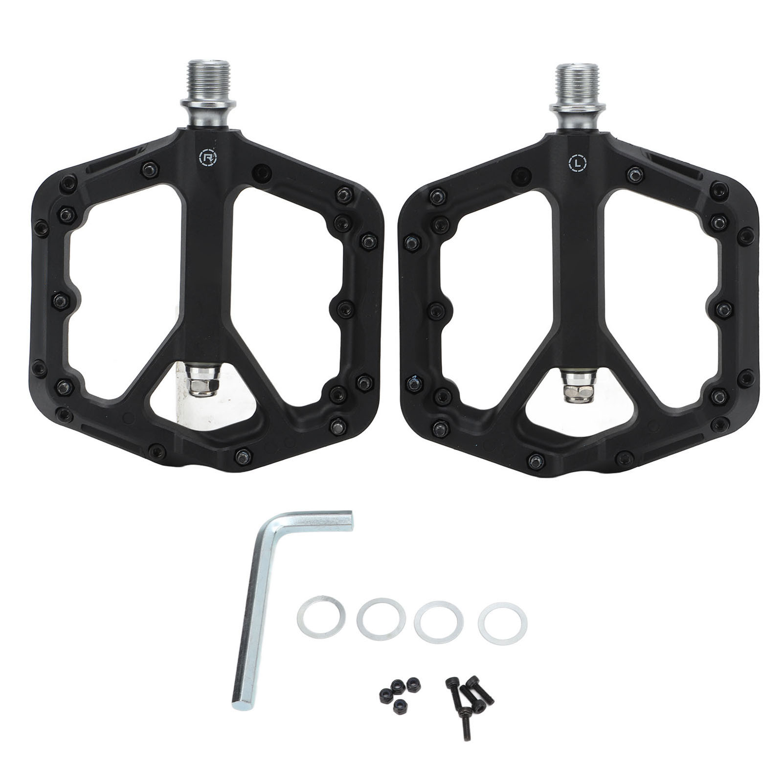 Set Aus 2 Verbreiterten, Schwarzen, Wasserdichten, Rutschfesten Fahrradpedalen Aus Nylon-verbundmaterial Mit Kugellagern.