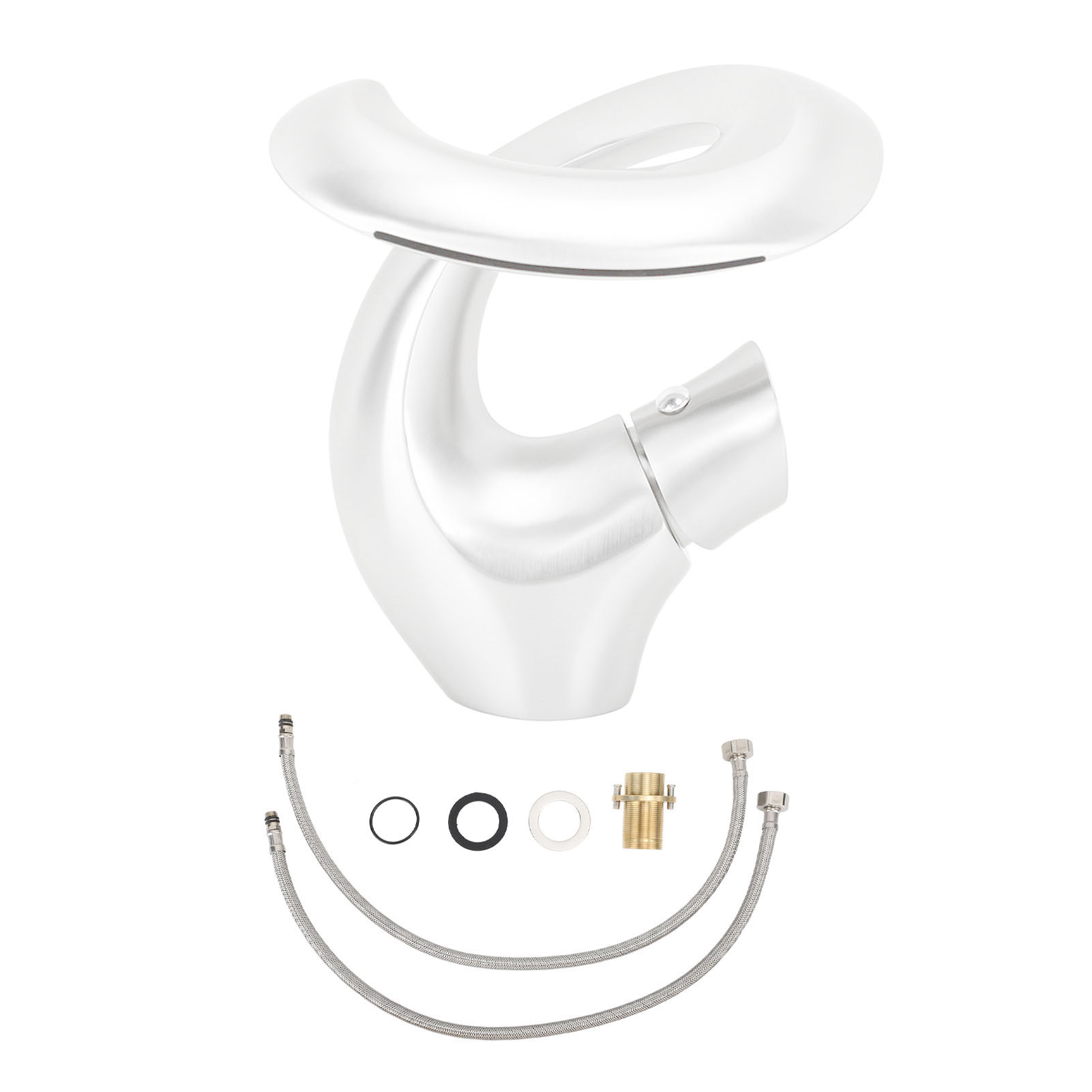 Verstellbare Wasserfall-waschtischarmatur Mit Warm- Und Kaltwasseranschluss Aus Messing, Elegantes Design, Für Unterbauwaschbecken, Weiß