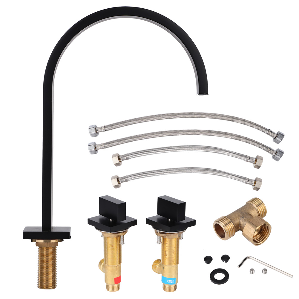 Einzelwaschtischarmatur Aus Kupfer, G1/2"-gewinde, Einbauversion, Mit Warm- Und Kaltwasseranschluss, Mattschwarz
