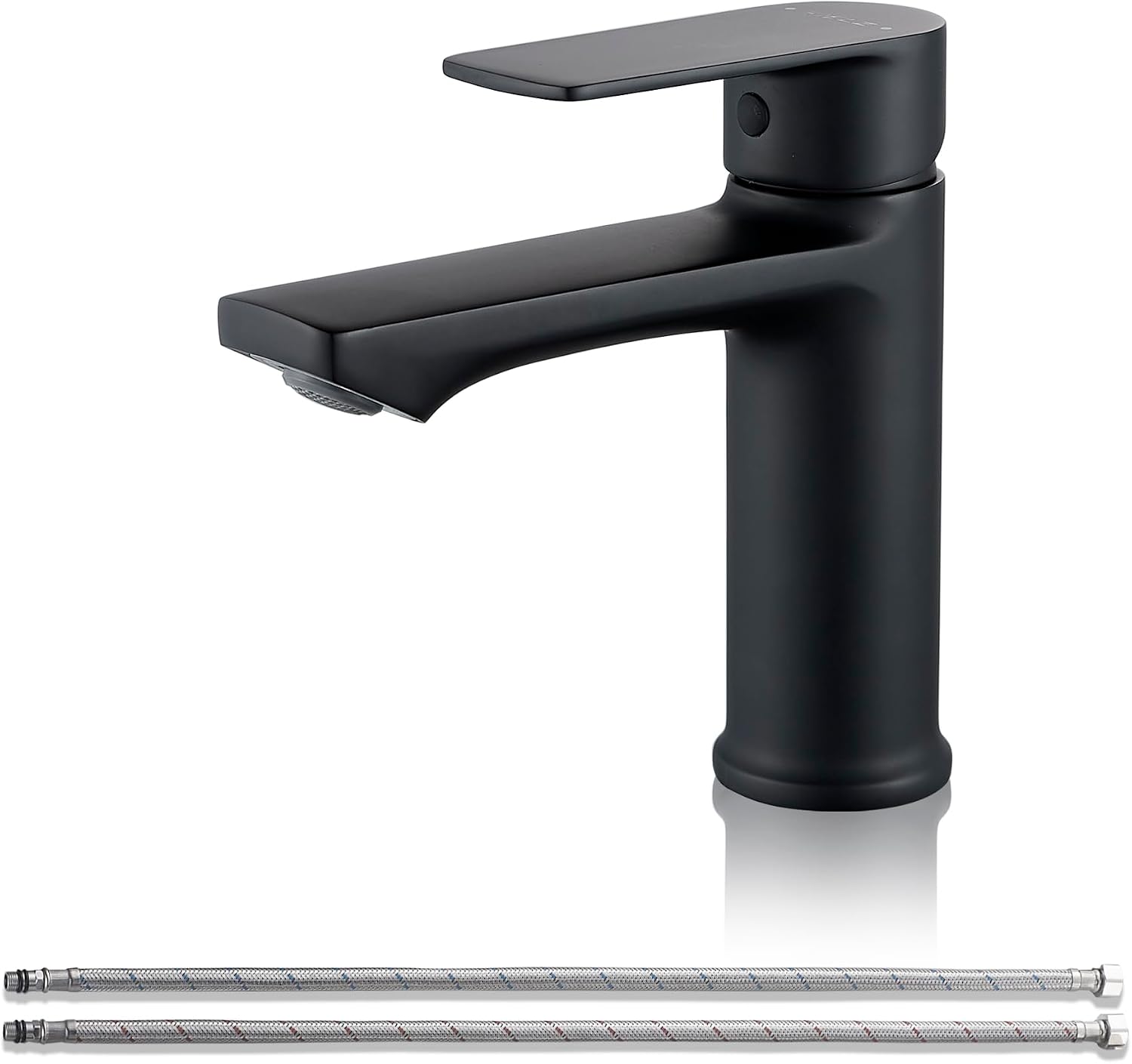 Waschtischarmatur, Einhebelmischer, Schwarz, 96 Mm Einfache Einlochmontage (g3/8) Mit Flexiblen Schläuchen. Ideal Für Gäste-wcs Und Badezimmer, Auslaufsicher Und Rostfrei.