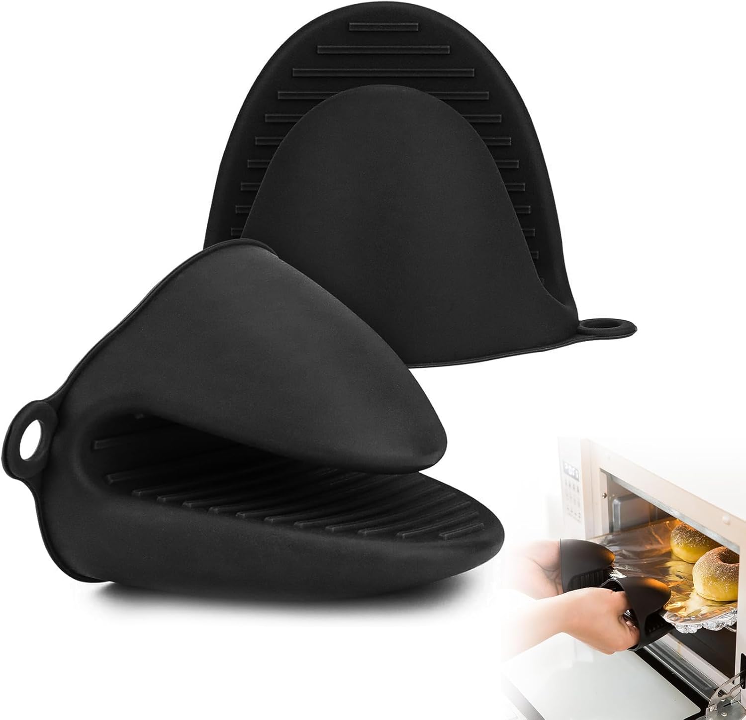 Paar Dicke Silikon-ofenhandschuhe, Hitzebeständige Ofenhandschuhe, Rutschfeste Küchenhandschuhe, Hitzebeständige Ofenhandschuhe Zum Kochen, Grillen Und Backen, Schwarz