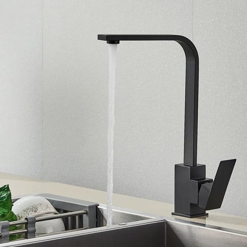 Quadratische Küchenarmatur In Poliertem, Mattschwarzem Design, Warm- Und Kaltwasserarmatur Für Küchenspülen, 360-grad-schwenkmischer, Einteilige Aufsatzarmatur (farbe: Schwarz)