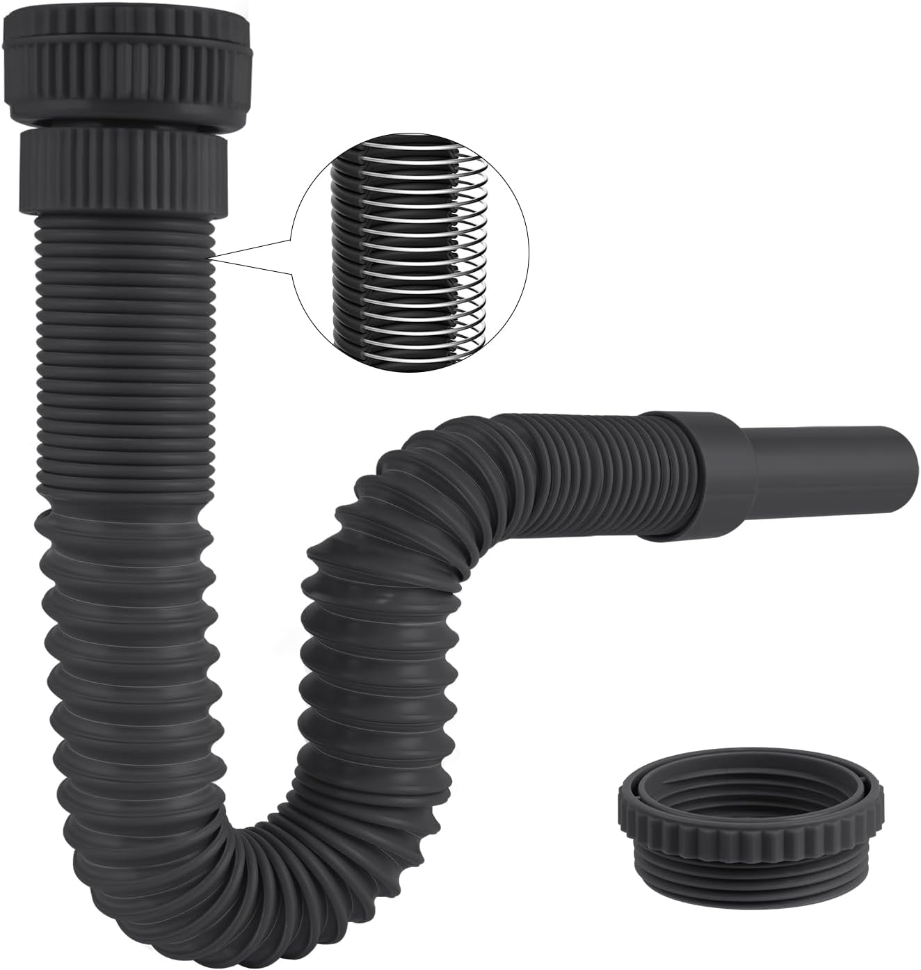 Waschbecken-siphon, Flexibler, Geruchsdichter Siphon Mit Versenktem Stahldraht, G1 1/4" Bis G1 1/2" (≈40 & 45 Mm) X 32 Mm, Küchenspülen-siphon, Spülbeckenablauf, Flexibler Abflussschlauch, Schwarz