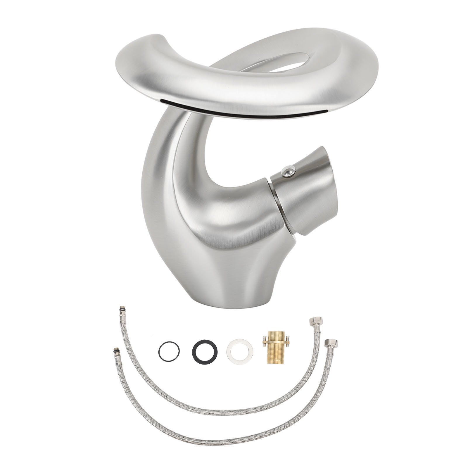 Verstellbare Wasserfall-waschtischarmatur Aus Messing, Elegantes Design, Für Unterbauwaschbecken, Silberfarben