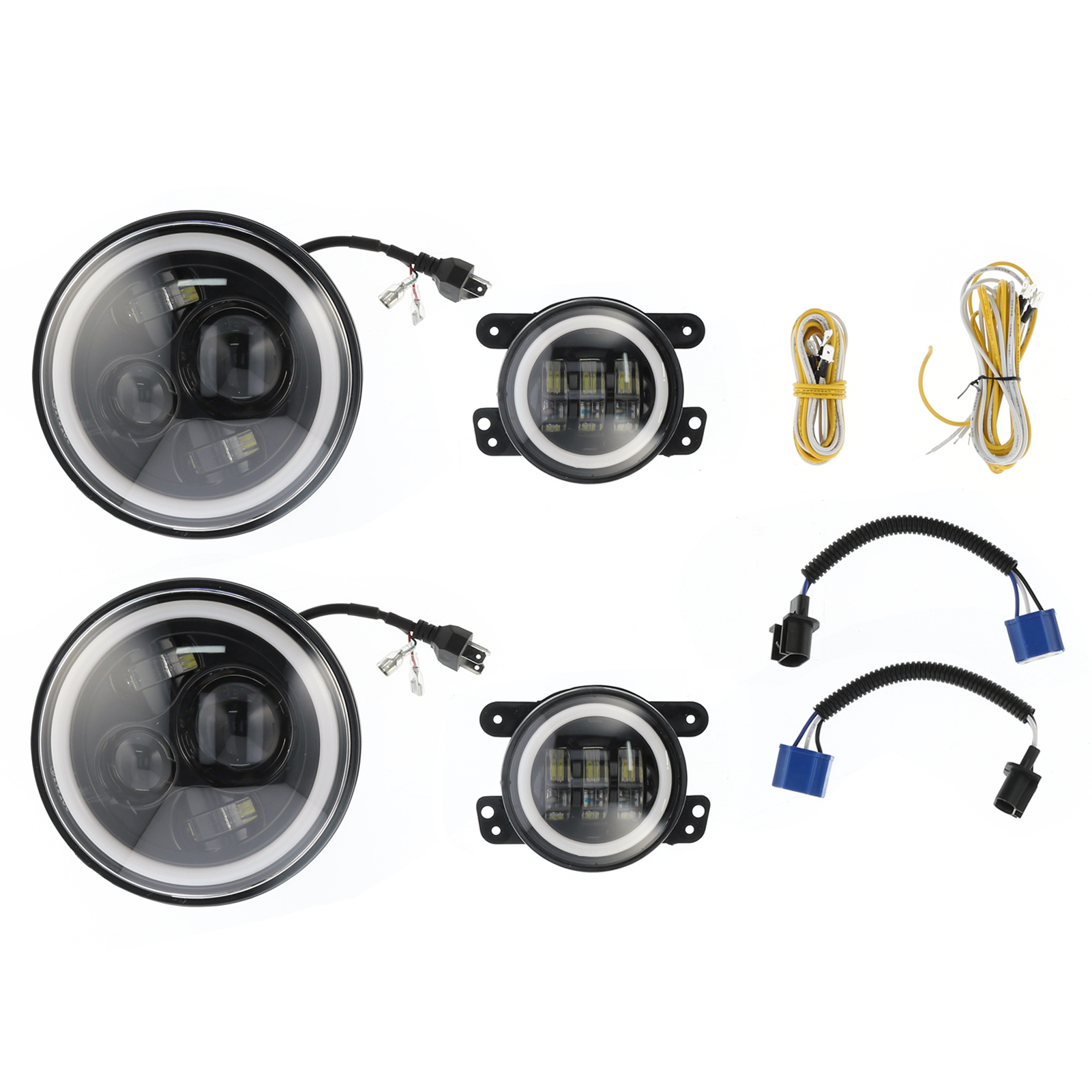 Halo-led-nebelscheinwerfer Und Tagfahrlicht, 4-in-1-kombinationsset, Zweifarbig Weiß Und Gelb, Kompatibel Mit Jeep Wrangler Jk 2007-2018