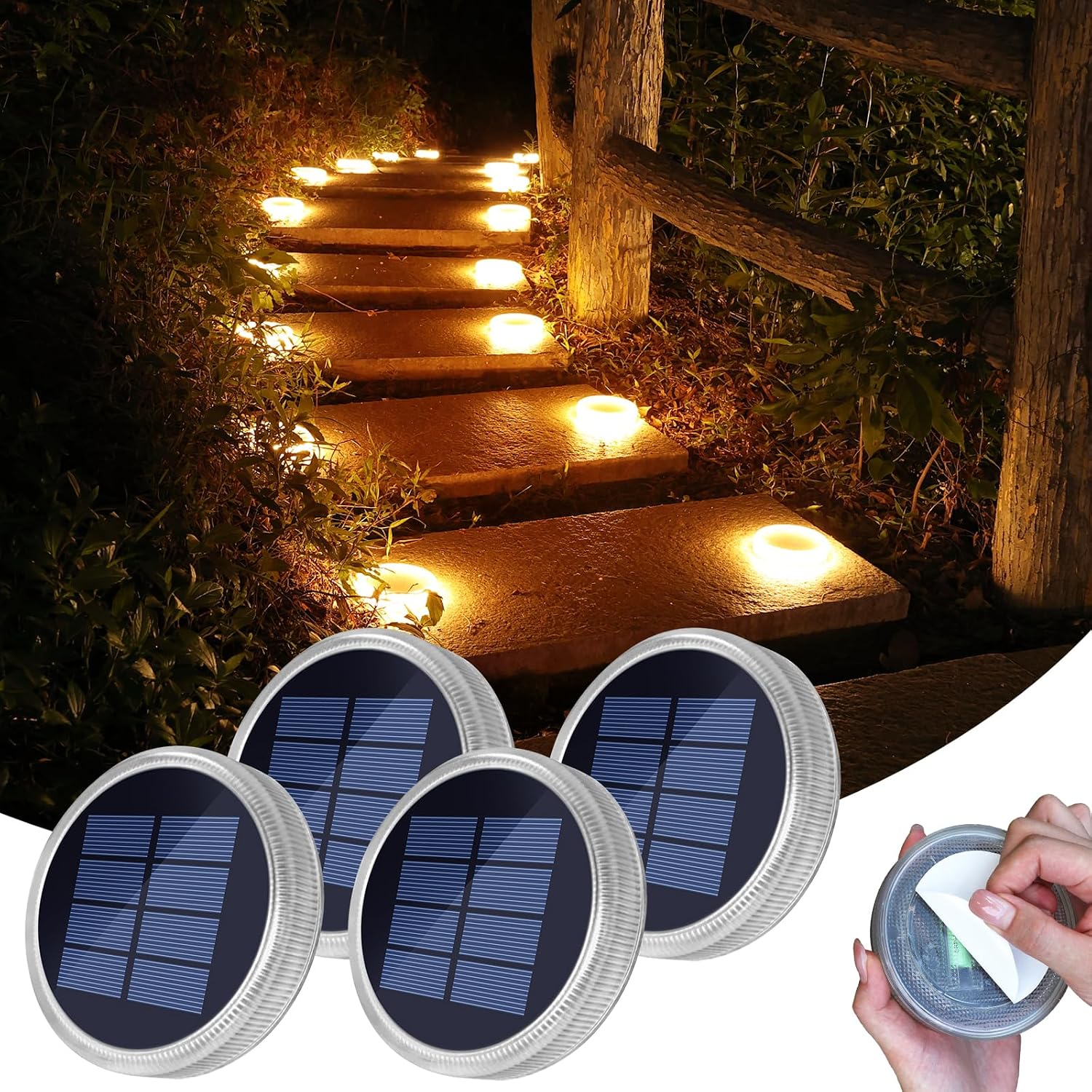 Solar-gartenleuchten Für Den Außenbereich, Kein Bohren Erforderlich, Solar-strahler Für Den Außenbereich 11 Cm, 24 Led-klebeleuchten, Ip68 Wasserdichte Beleuchtung Für Boden, Stufen, Treppen, Brücken