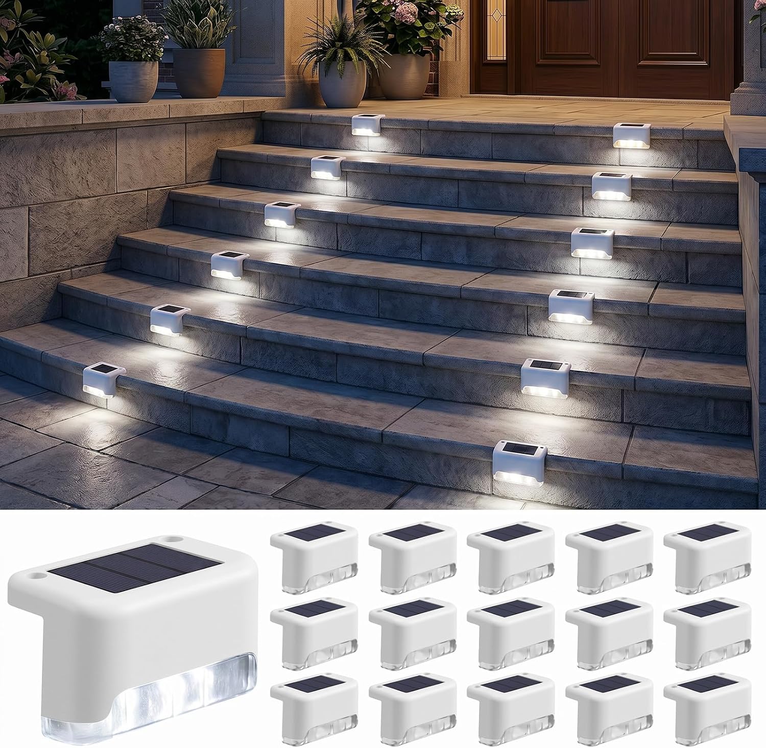 Solarbetriebene Treppenleuchten Für Den Außenbereich, 16er-set, Wasserdichte Led-beleuchtung In Kaltweiß, Dekorative Lampen Für Zaun, Garten Und Terrasse – Weiß