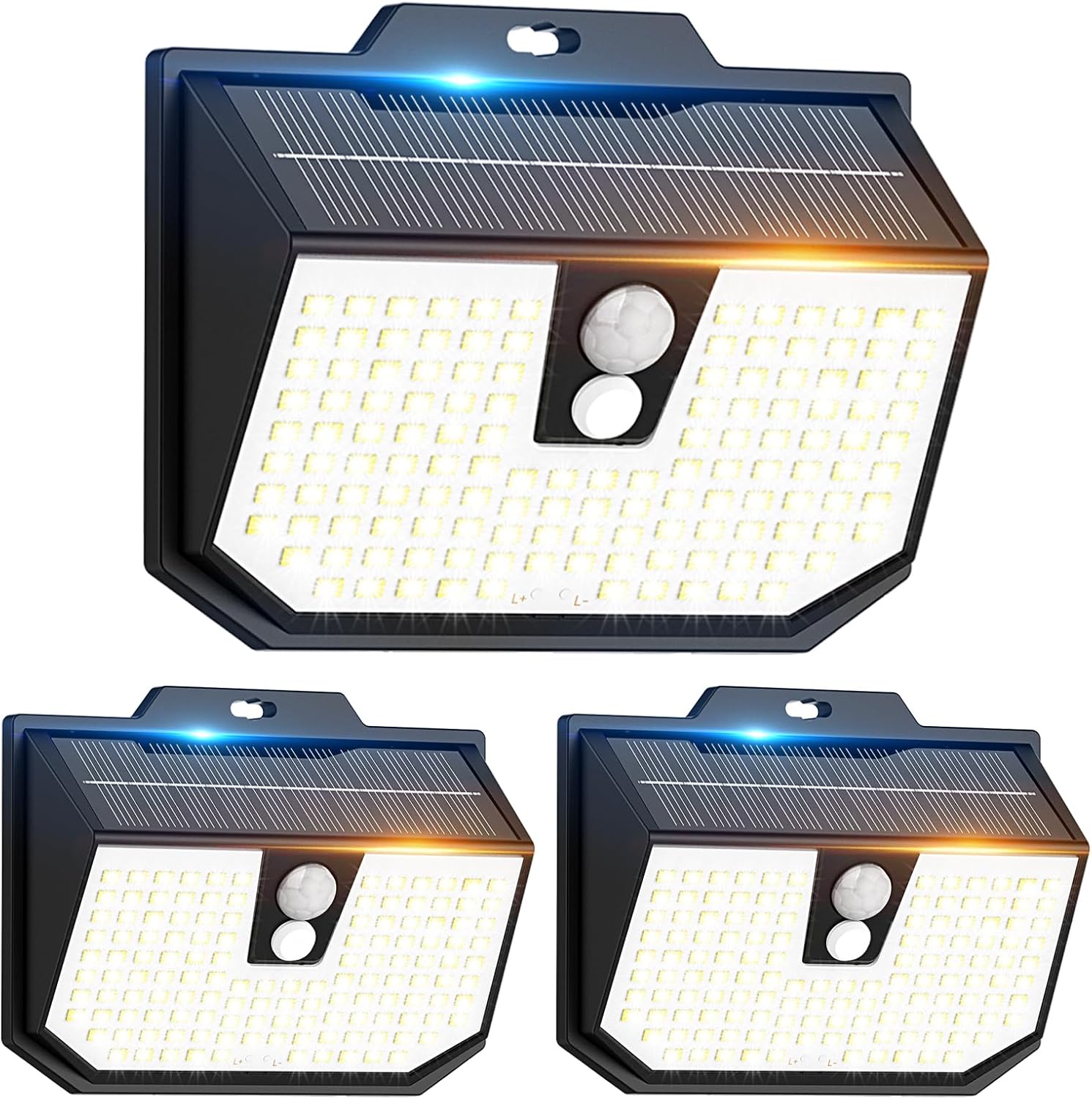 Solar-außenleuchte, 3 Modi, Bewegungsmelder, Ip65 Wasserdichte Led-solar-außenbeleuchtung Für Wand, Garten, Garage, Carport, Terrasse Und [3er-pack] Kaltweiß 6000k [energieklasse E]