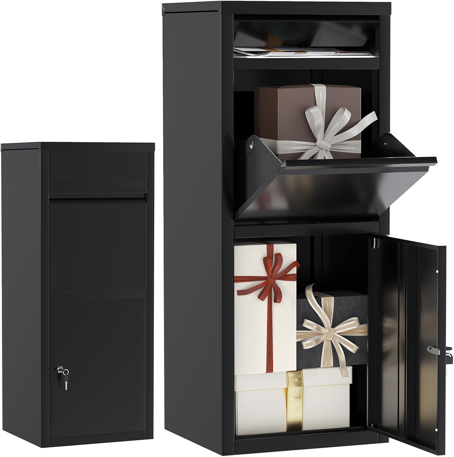 Yodolla Draußen Paketbox Mit Schloss, Extra Große Briefkasten Mit Paketfach Diebstahlsichere & Wetterfeste Paketbriefkasten Für Sicherheit Zu Hause, 102x42x38cm, Schwarz