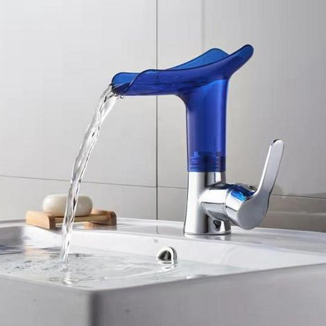 Kupferfarbenes Wasserfallwaschbecken Mit Warm- Und Kaltwasseranschluss, Waschtischarmatur, Aufsatzwaschbeckenarmatur, Blau
