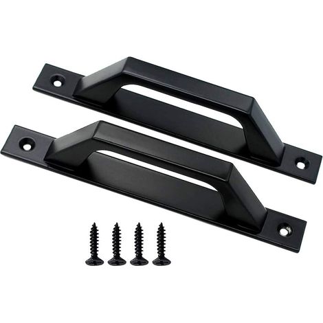Set Mit 2 D-förmigen Türgriffen Für 200 Mm Schwarze Gartentore Aus Holz