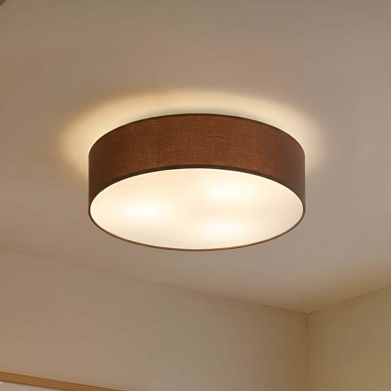 [neuwertig] B-ware Lindby Deckenleuchte Sebatin Led Lampe Dimmbar Stoff Braun Ø 50 Cm 3-flammig