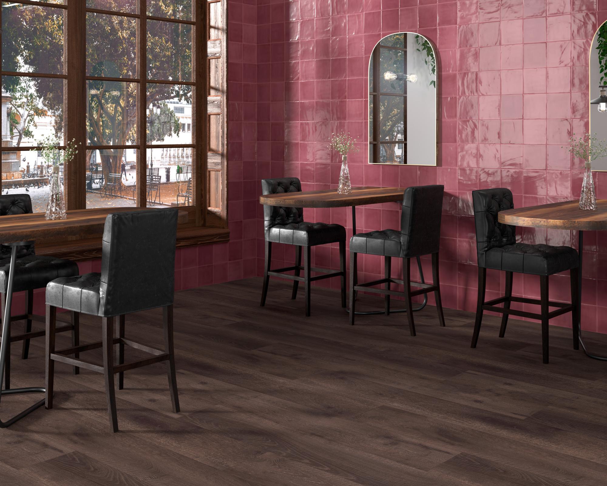 Glänzende Zellige-optik Wandfliese Tabarca Bordeaux 15x15 Cm – Granatrot