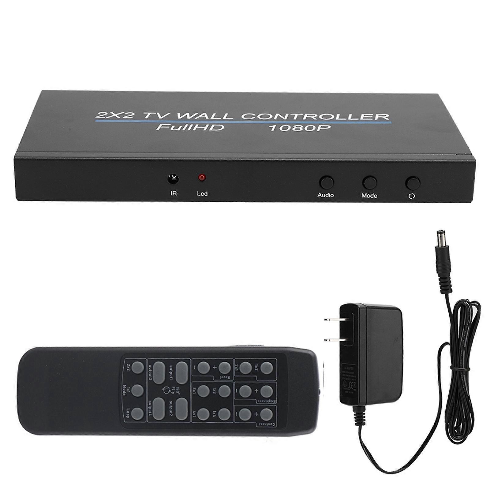 2x2 Wandbildschirm, 1080p Hdmi-videoprozessor, Videowand-controller, Bildschirmfusion, 4-eingangsmatrix, Fernbedienung, Videobearbeitung, Multiport-display, Full Hd-auflösung.
