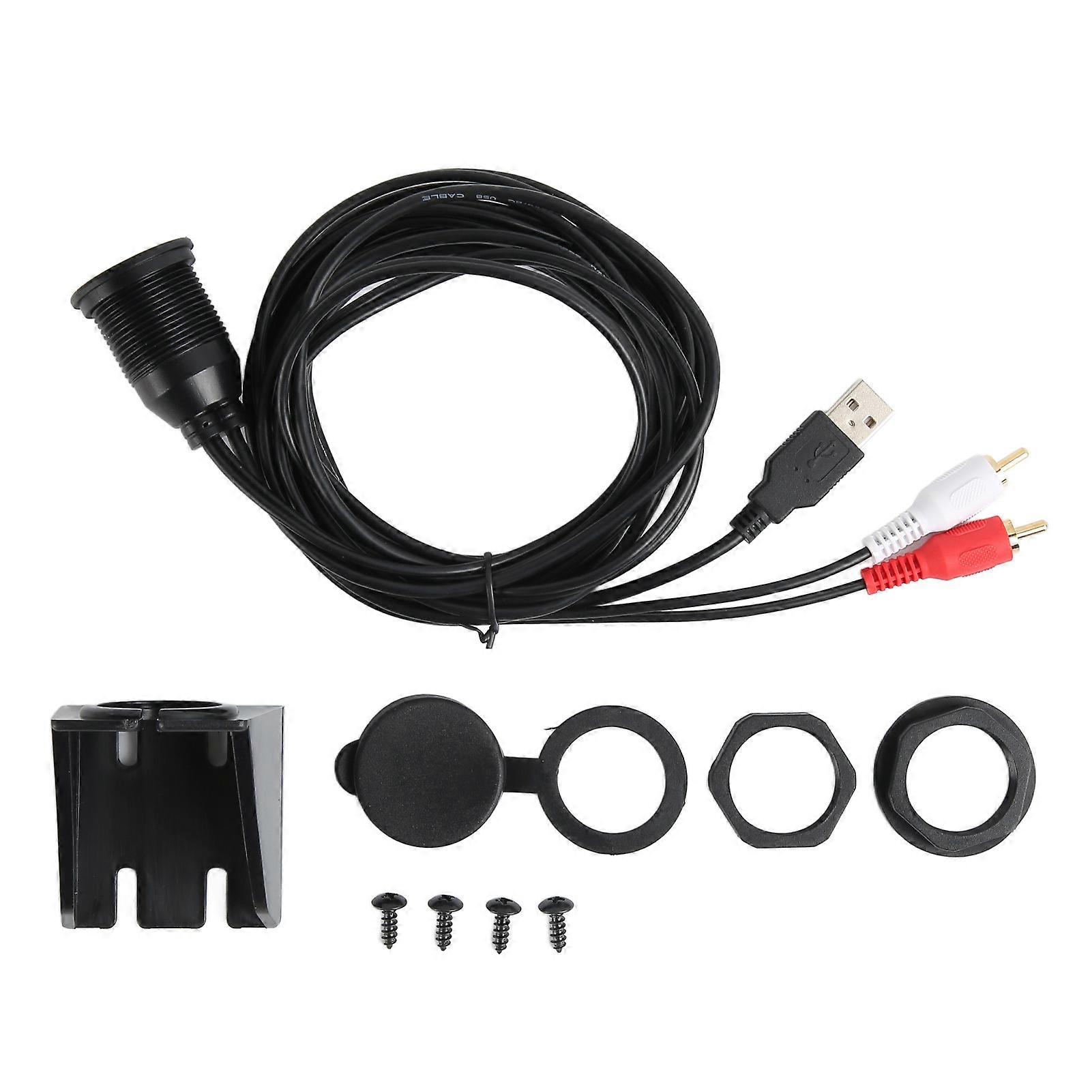 Wasserdichtes Usb-verlängerungskabel-set Mit Unterputzmontage (3,0-mm-klinkenstecker Auf 2 Cinch-stecker Auf 3,5-mm-aux-buchse), Kfz-kabelbaumanschluss