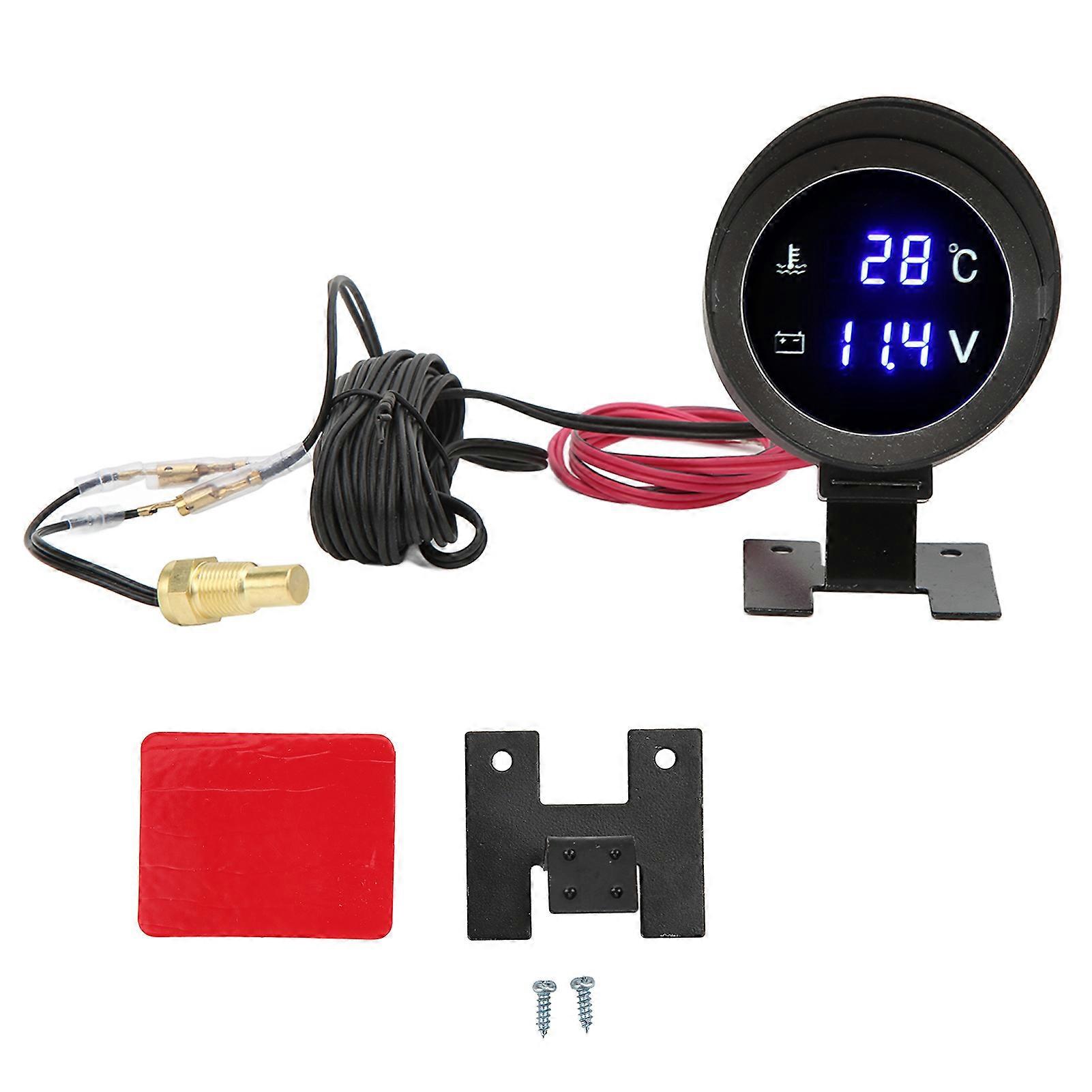 Digitales Led-thermometer Mit Blauem Display Für Auto, Motorrad Und Atv – Runde Wassertemperaturanzeige Mit Gleichstrom-voltmeter (9–36 V), Universelle Spannungsanzeige