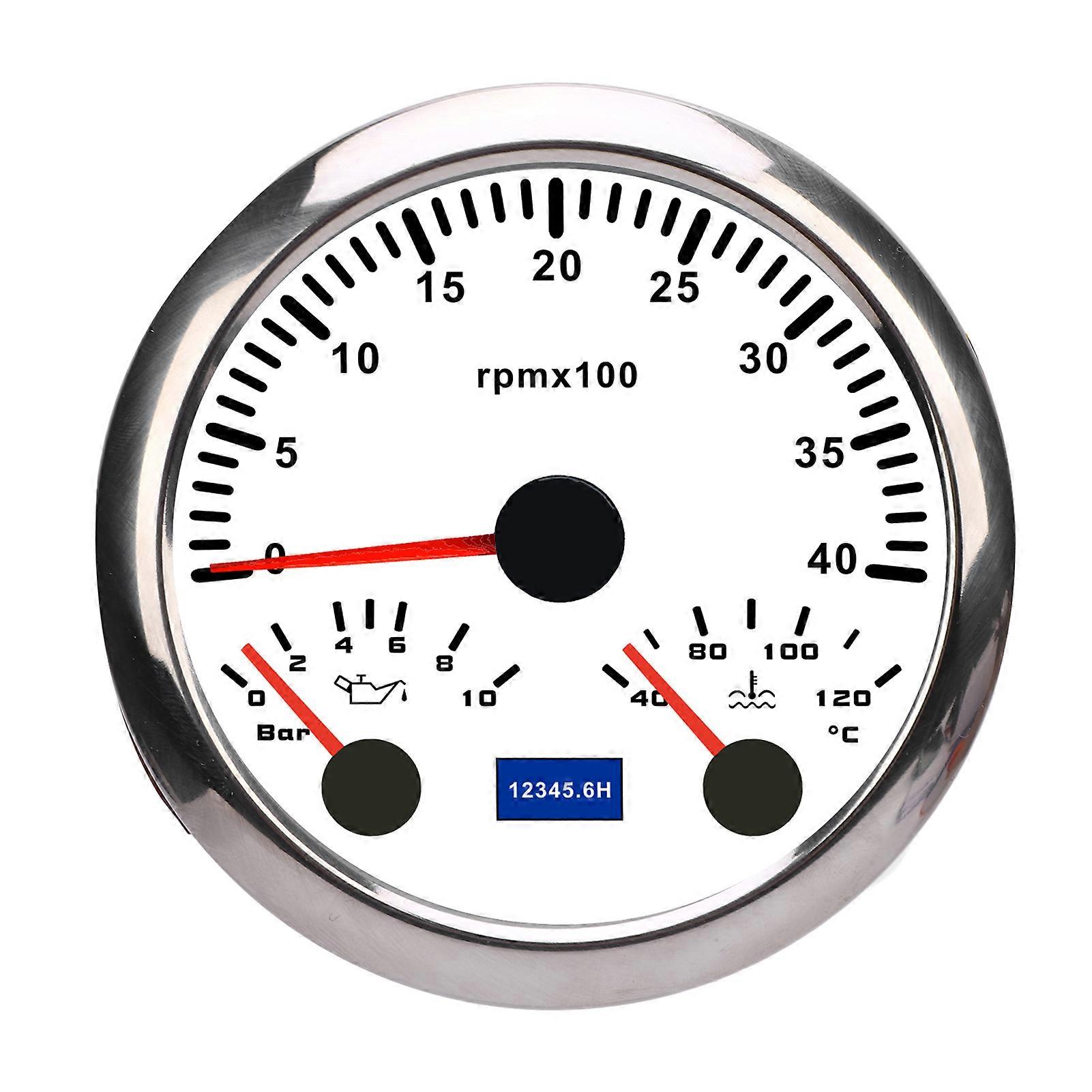 3-in-1-anzeige: Öldruck, Wassertemperatur Und Drehzahlmesser (4000 U/min), 86 Mm Durchmesser, 0–10 Bar, 40–120 °c, 7-farbige Led-beleuchtung Für Lkw, Boote Und Wohnwagen