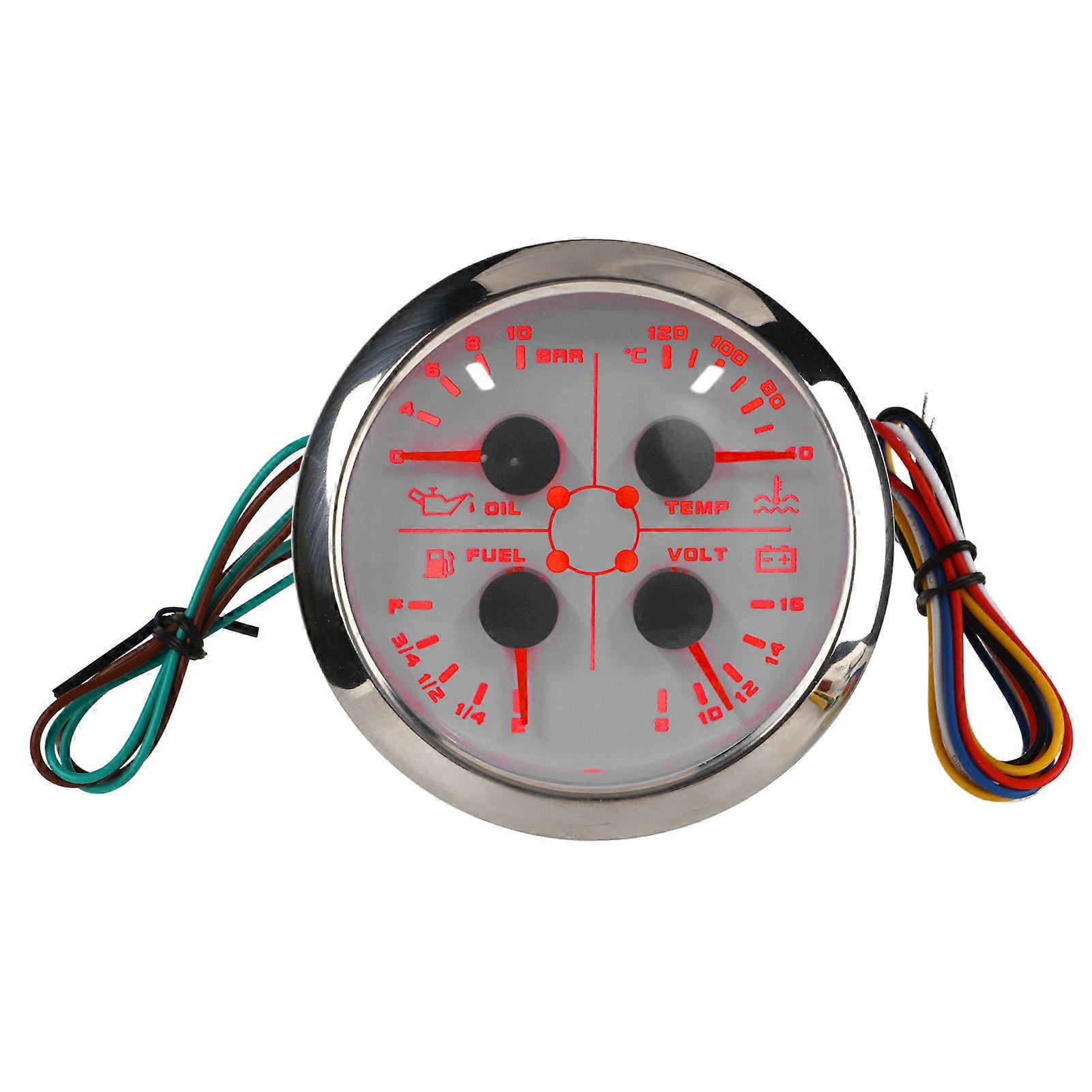4-in-1 85-mm-multifunktionsanzeige, Kraftstoffstandanzeige, Öldruckanzeige, Wassertemperaturanzeige Und Dc 9-32v Voltmeter, Kompatibel Mit Auto, Wohnmobil, Boot, Motorrad.
