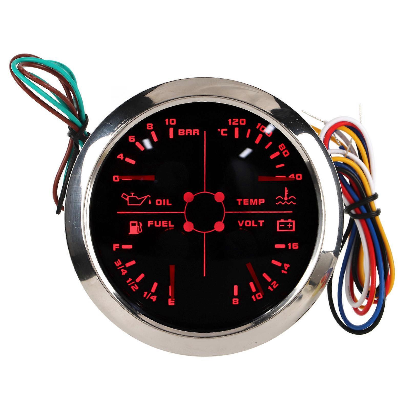4-in-1 85-mm-multifunktionsanzeige, Kraftstoffanzeige, Öldruckanzeige, Wassertemperaturanzeige, Dc 9-32v Voltmeter Für Auto, Wohnmobil, Boot, Motorrad.