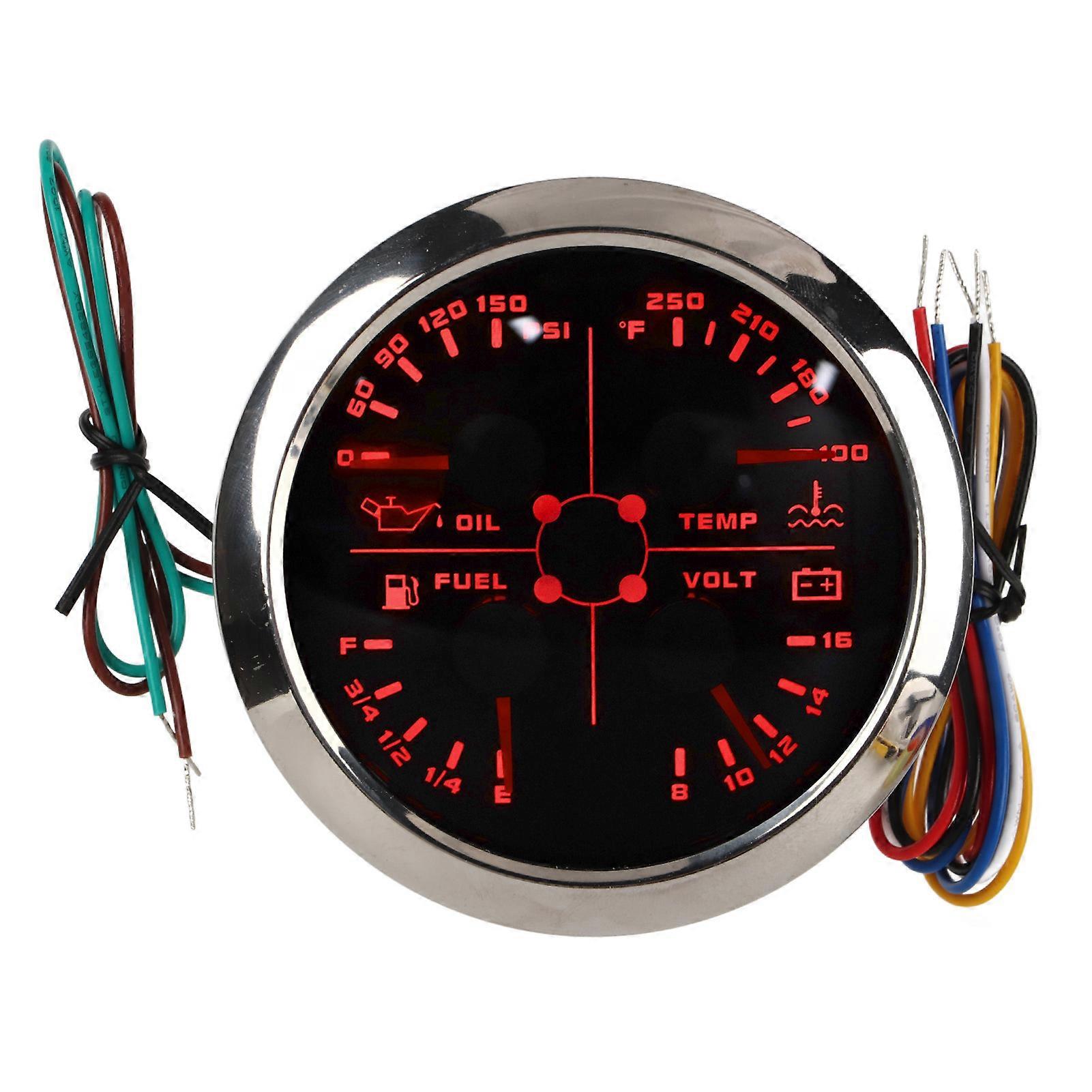 4-in-1 Multifunktionsanzeige (85 Mm): Kraftstoffstand, Öldruck, Wassertemperatur, Gleichstrom-voltmeter (9–32 V) Für Auto, Wohnmobil, Boot, Motorrad