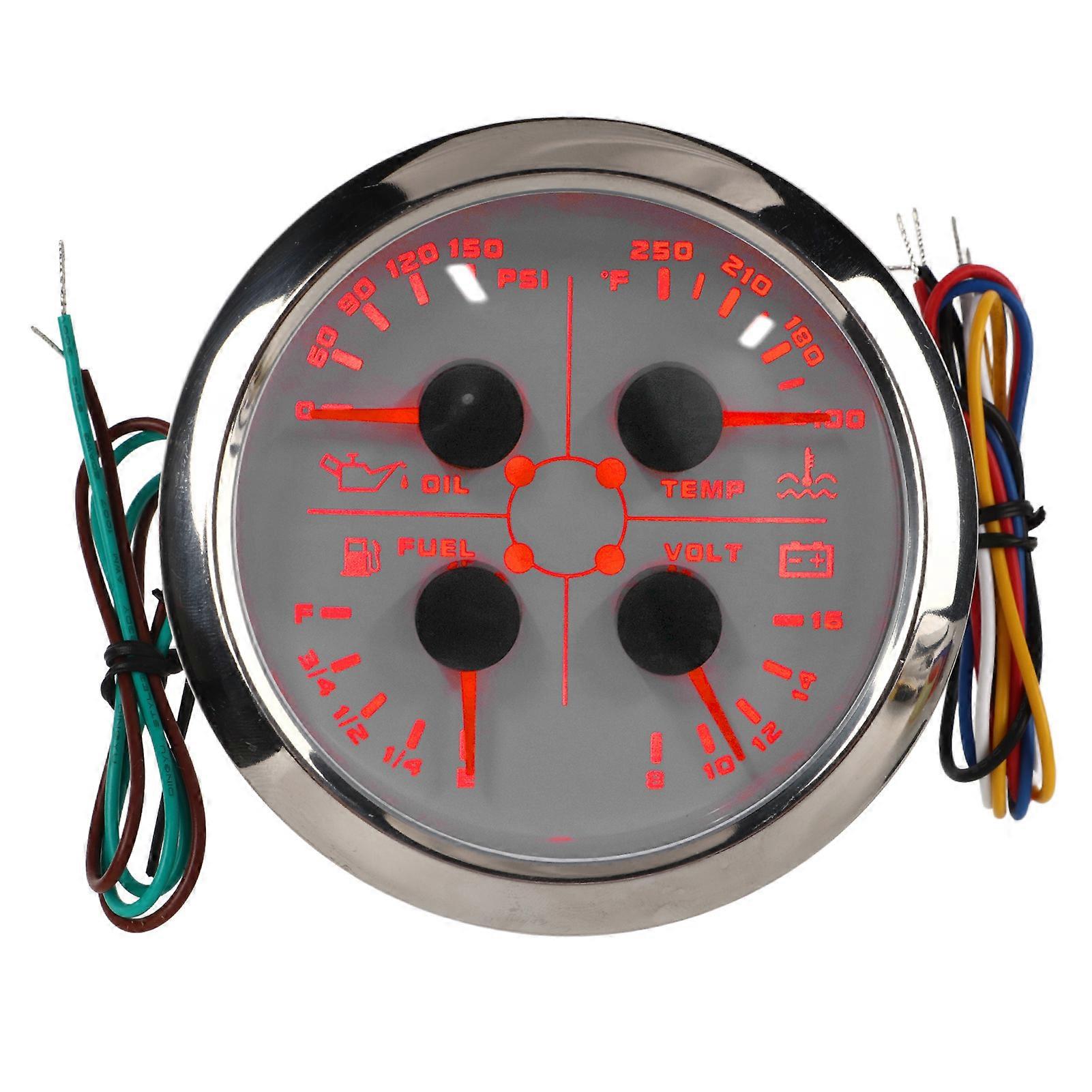 4-in-1 Multifunktionsanzeige 85 Mm, Kraftstoffstandanzeige, Öldruckanzeige, Wassertemperaturanzeige, 9–32 V Dc-voltmeter Für Auto, Wohnmobil, Boot, Motorrad