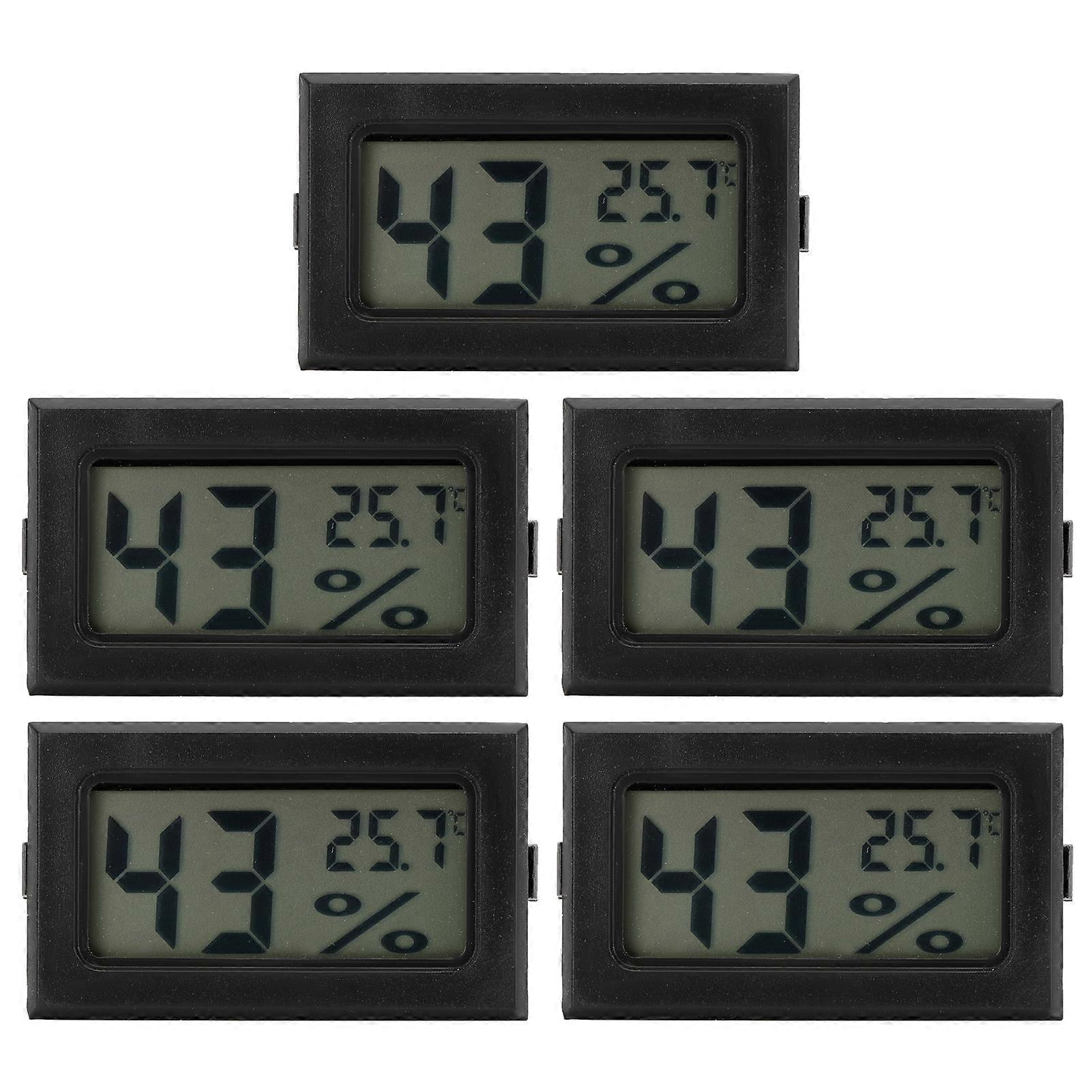 Schwarzes Lcd-thermometer-hygrometer-5er-pack – Mini-wetterstation Für Innenräume, Geeignet Für Büro, Zuhause Und Als Tischdekoration, Präzise Temperatur- Und Feuchtigkeitsmessung
