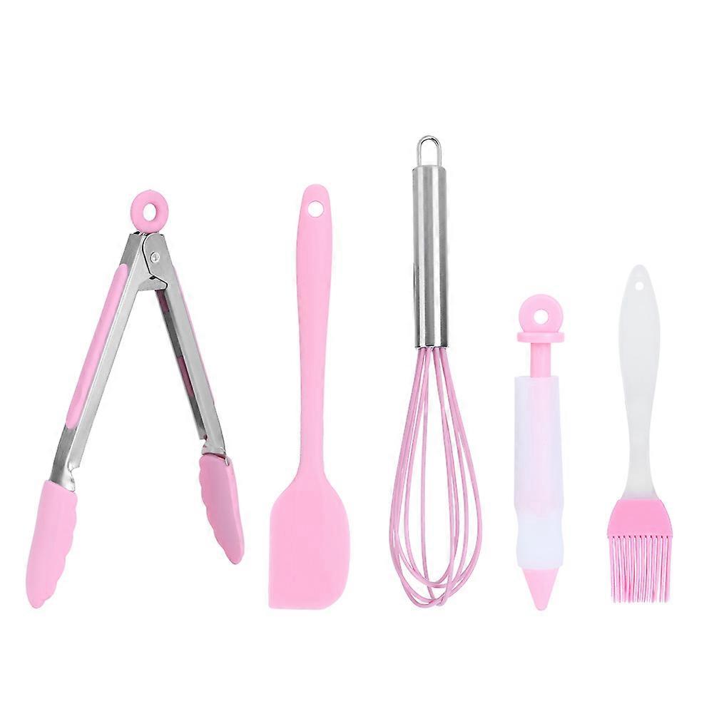 Set Mit 5 Küchenutensilien Aus Silikon – Spatel, Schneebesen, Dekorierstift, Ölpinsel Und Küchenzange