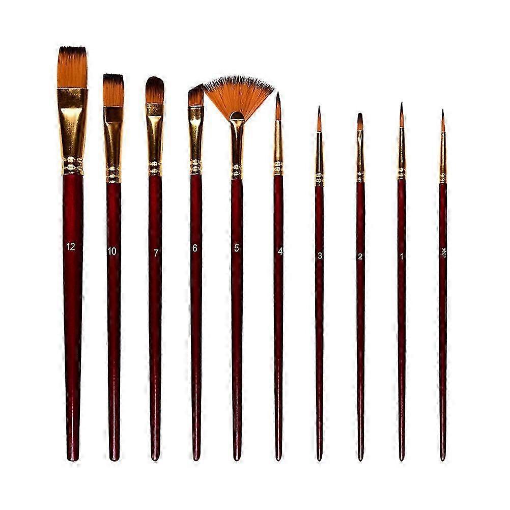 10 Runde Nylonpinsel Mit Feinen Spitzen, Set Für Acryl-, Öl- Und Aquarellfarben