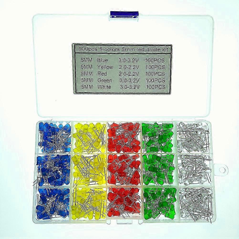 500 Led-leuchtdioden-set (5 Mm), 5 Verschiedene Farben, Runde, Diffuse Glühbirnen