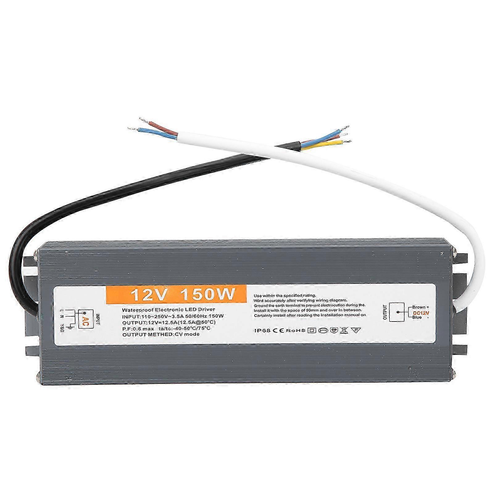 Ultradünnes, Wasserdichtes 150-w-netzteil Für Leds, 12-v-dc-treibertransformator, Ac170-250v 50/60hz Eingang, Für Den Innen- Und Außenbereich Geeignet, Flaches Profil, Zuverlässig Und Langlebig.