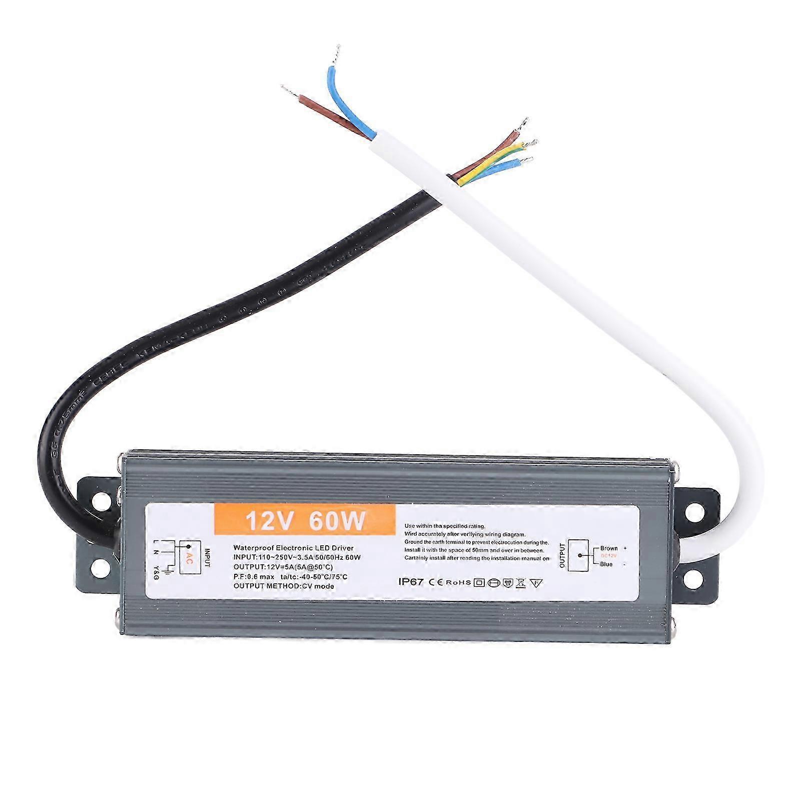 12v 60w Ultradünnes Wasserdichtes Led-netzteil, Ac110-250v 50/60hz Treibertransformator, Wasserdichter Konverter Für Led-streifen, Flaches Profil, Für Den Innen- Und Außenbereich, 1 Stück.