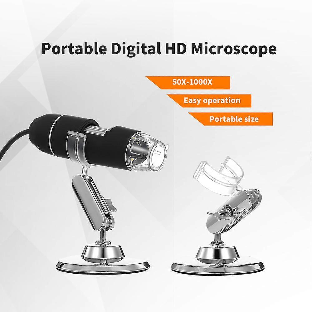 Tragbares Hd-digitalmikroskop 50x-1000x, Usb-vergrößerung Mit Zoom, 8 Eingebaute Leds, Schwarze Farbe, Ideal Für Inspektion Und Beobachtung.