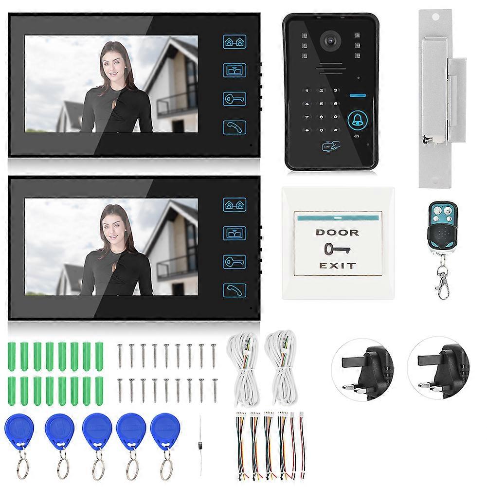 7-zoll-kabel-video-türsprechanlage Mit 2 Bildschirmen, Passwortkarte, Fernbedienung Und Nachtsicht